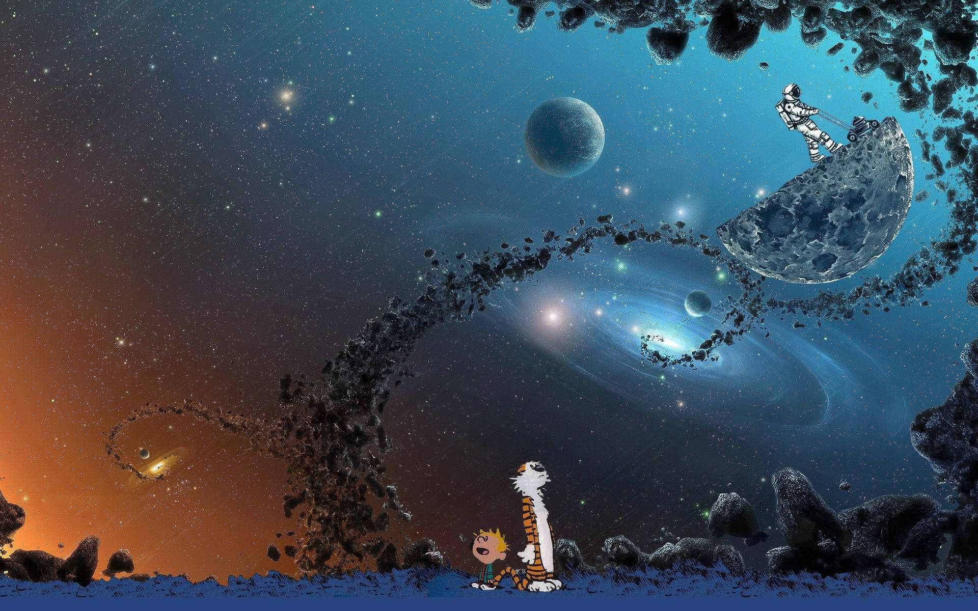 Calvin And Hobbes In Outer Space Background
