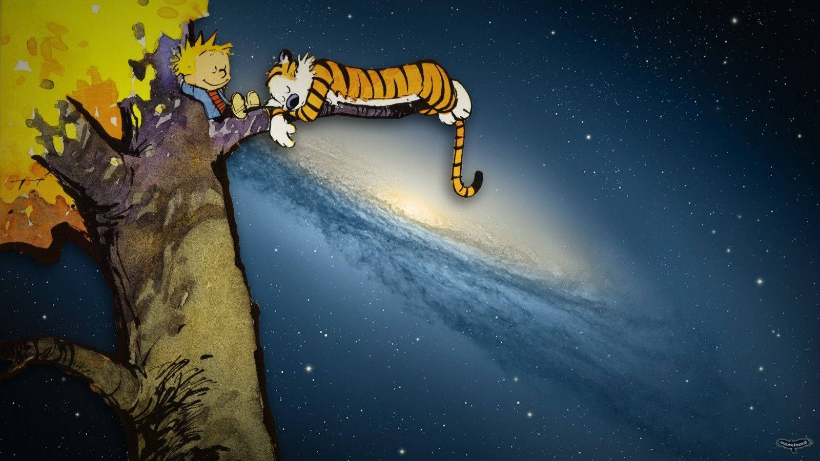 Calvin And Hobbes In The Tree Background