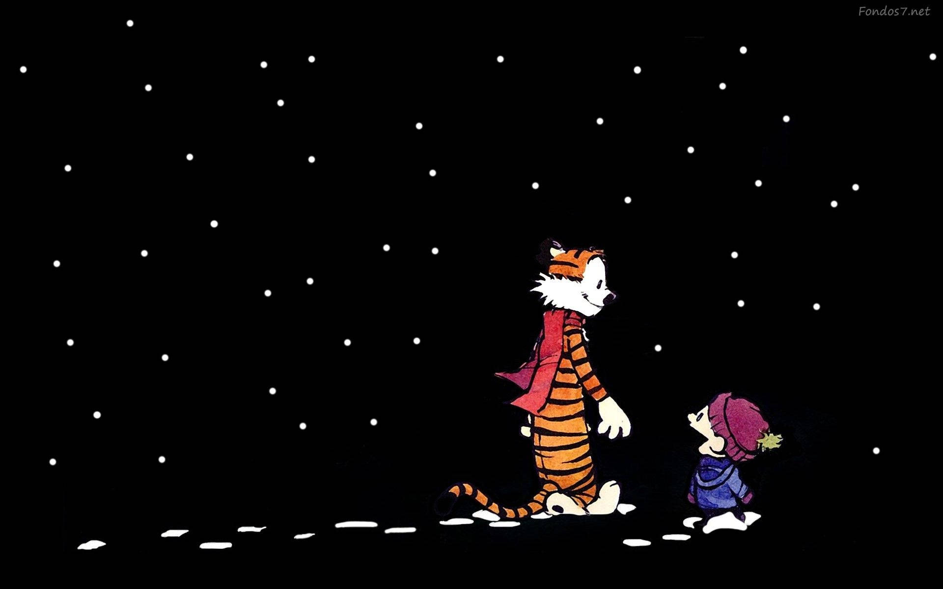 Calvin And Hobbes Stars At Night Background