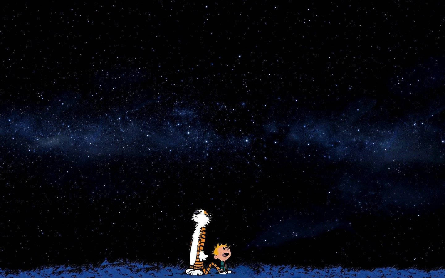 Calvin And Hobbes Under The Stars Background