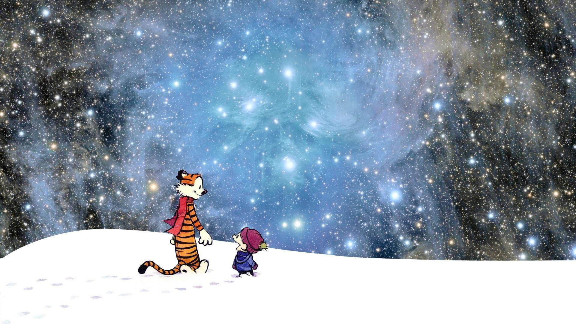 Calvin And Hobbes Under The Stars Background