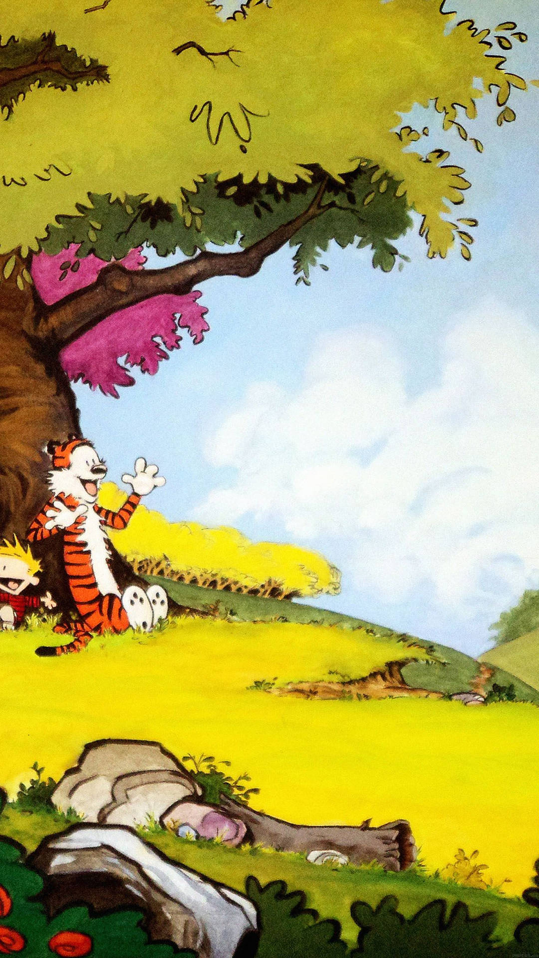 Calvin And Hobbes Under The Tree Background