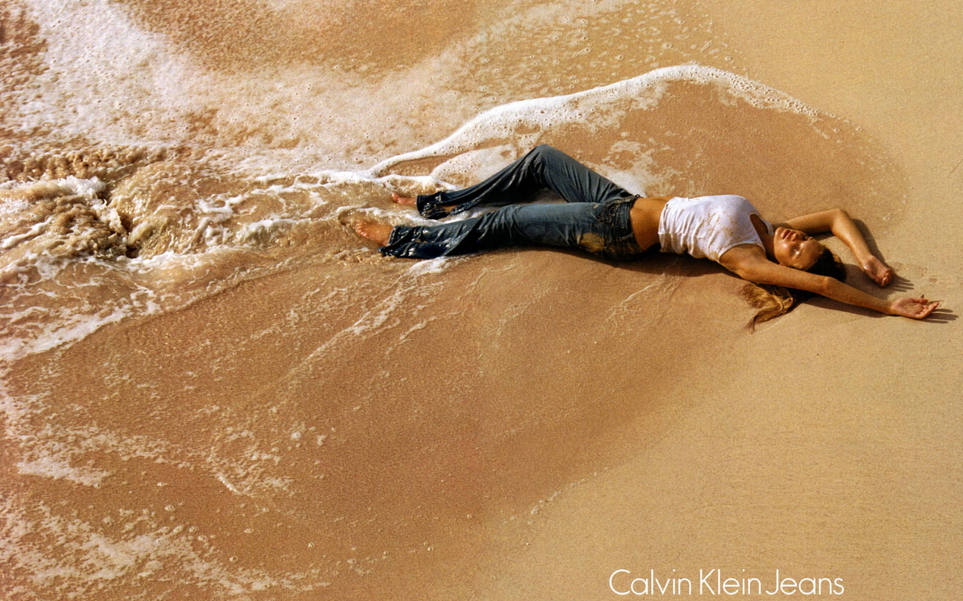 Calvin Klein Model On Beach Background