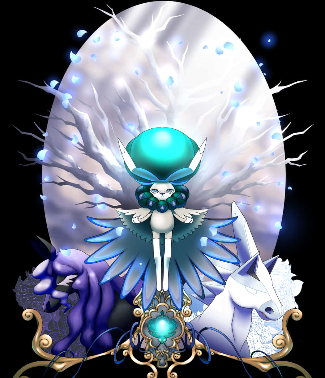 Calyrex Pokemon With Glastrier And Spectrier Background