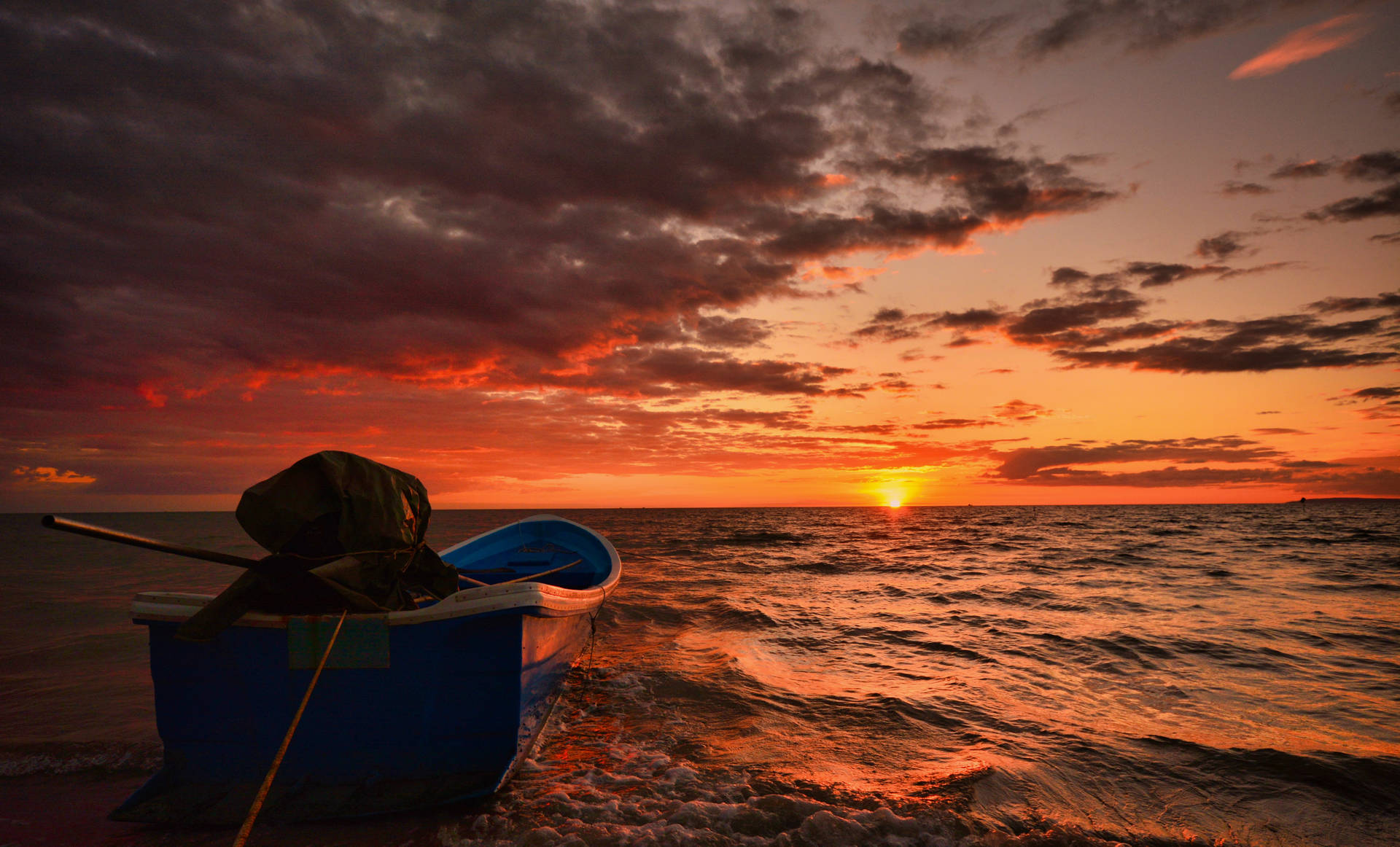 Cambodia Boat And Sunset Background