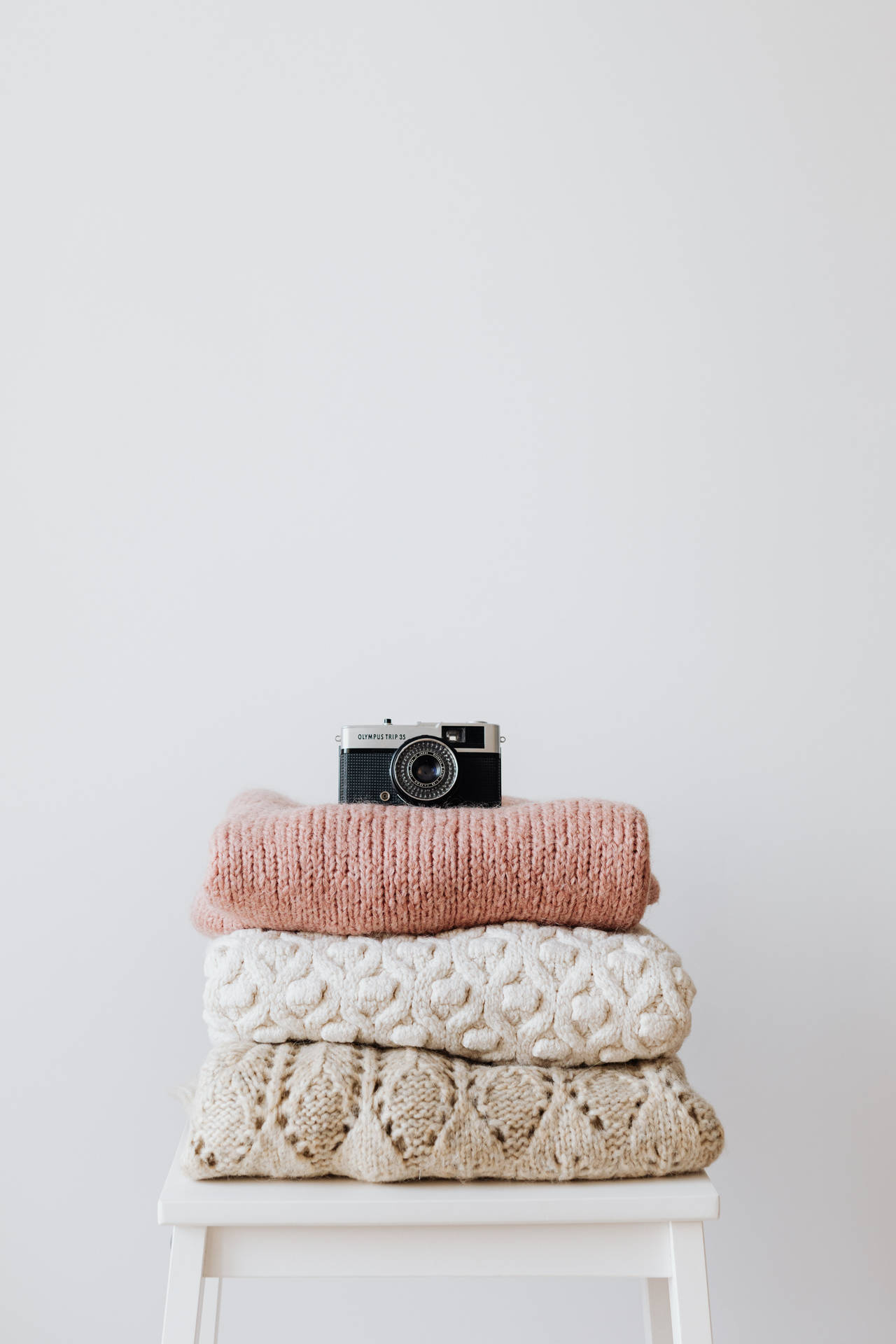 Camera Above Knitted Sweatshirt Background