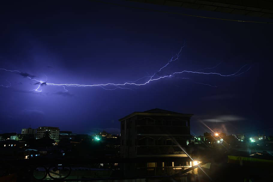 Cameroon Thunder Lightning Night Sky Background