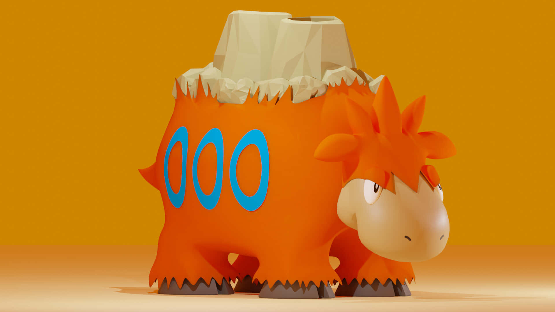 Camerupt Pokemon 3d Model Orange Background Background