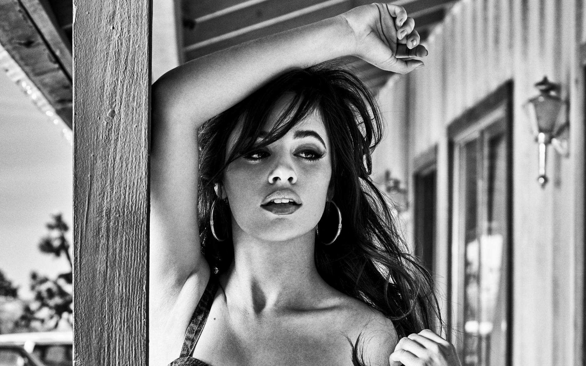 Camila Cabello Greyscale Shot Background