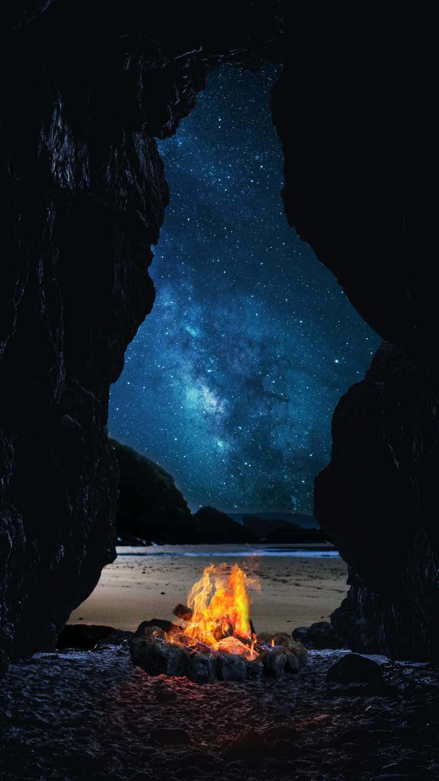 Campfire At The Cave Background