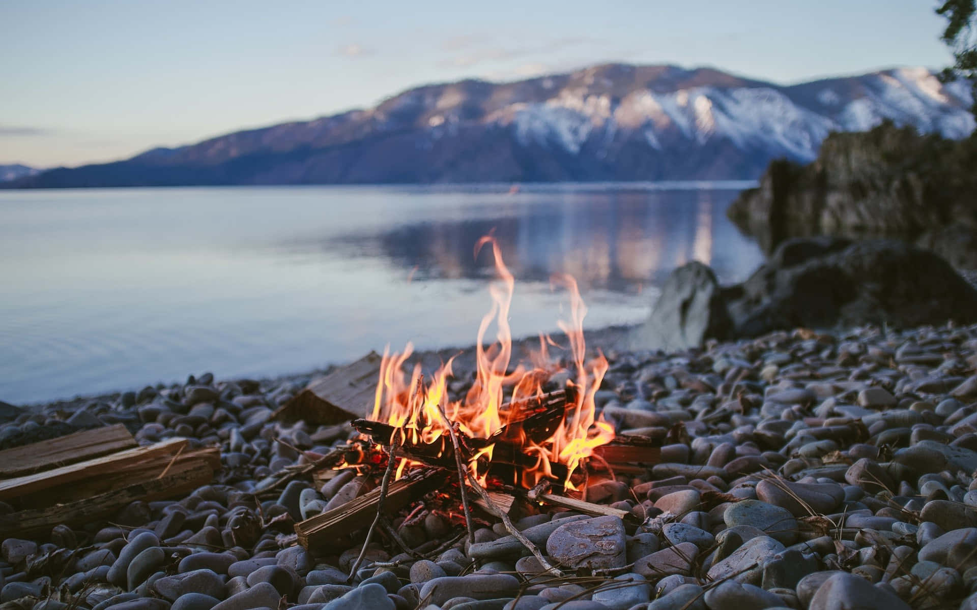 Campfire By The Lake Background