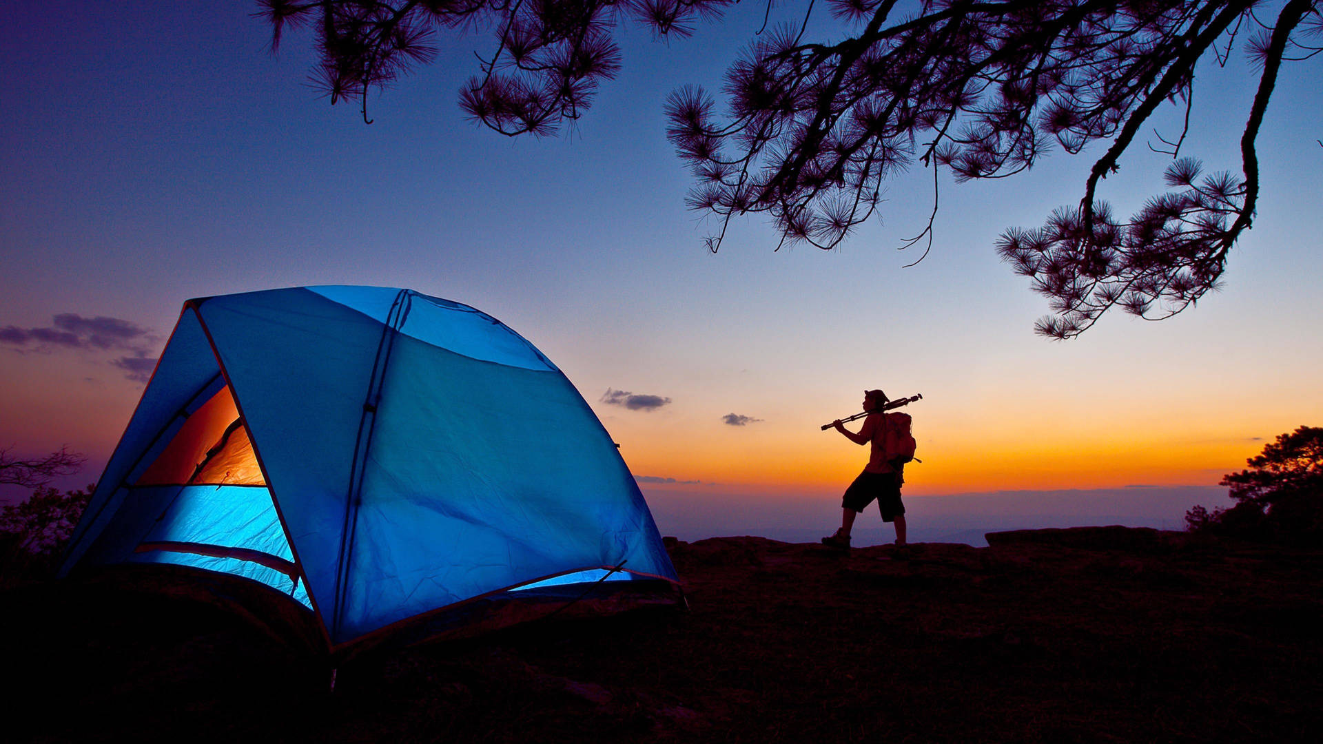 Camping Man Silhouette Background