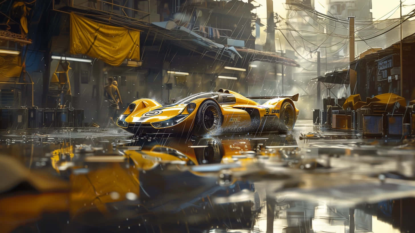 Can Am Racecarin Urban Rain Background
