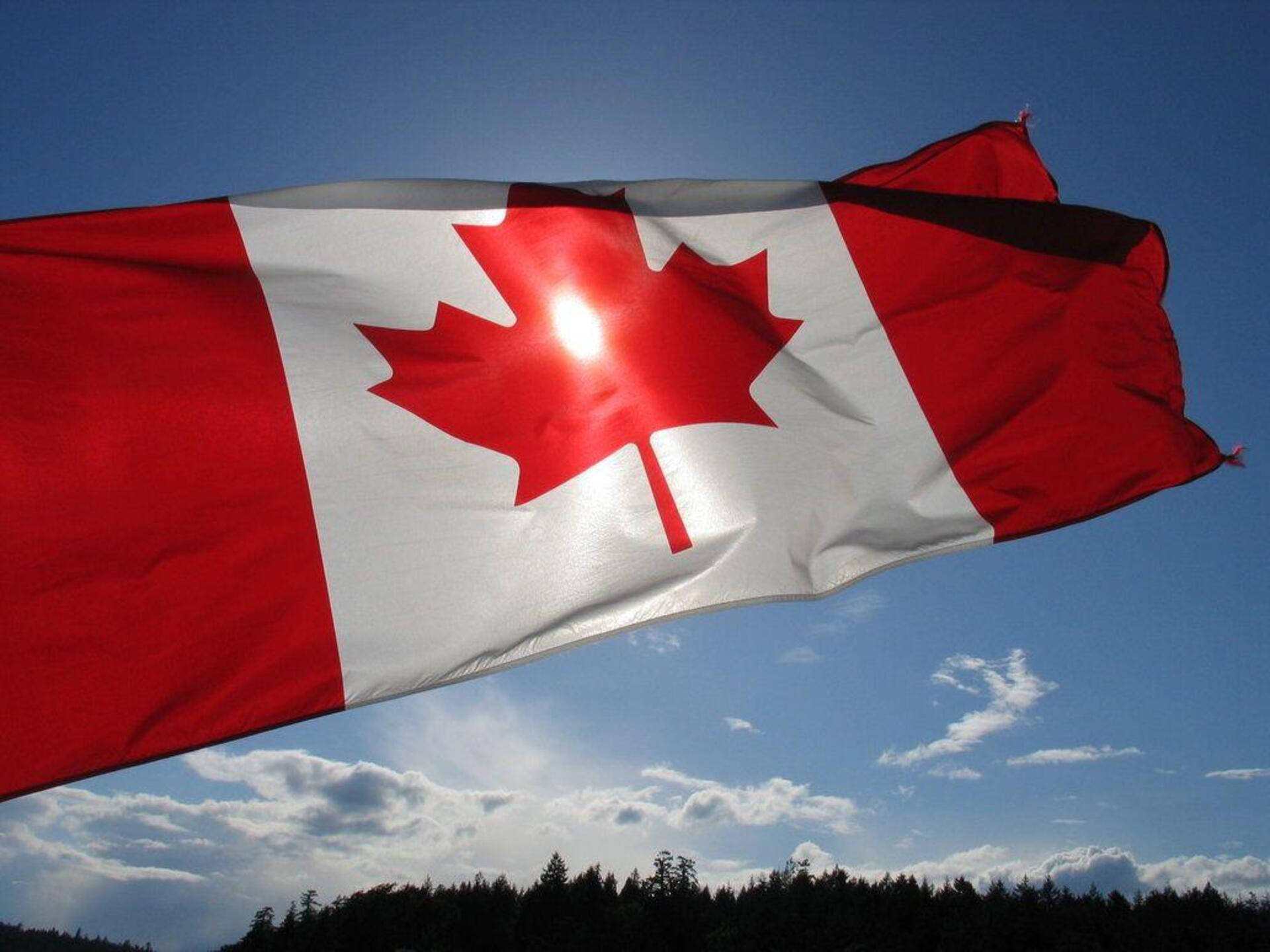 Canada Day Flag Blue Sky Background