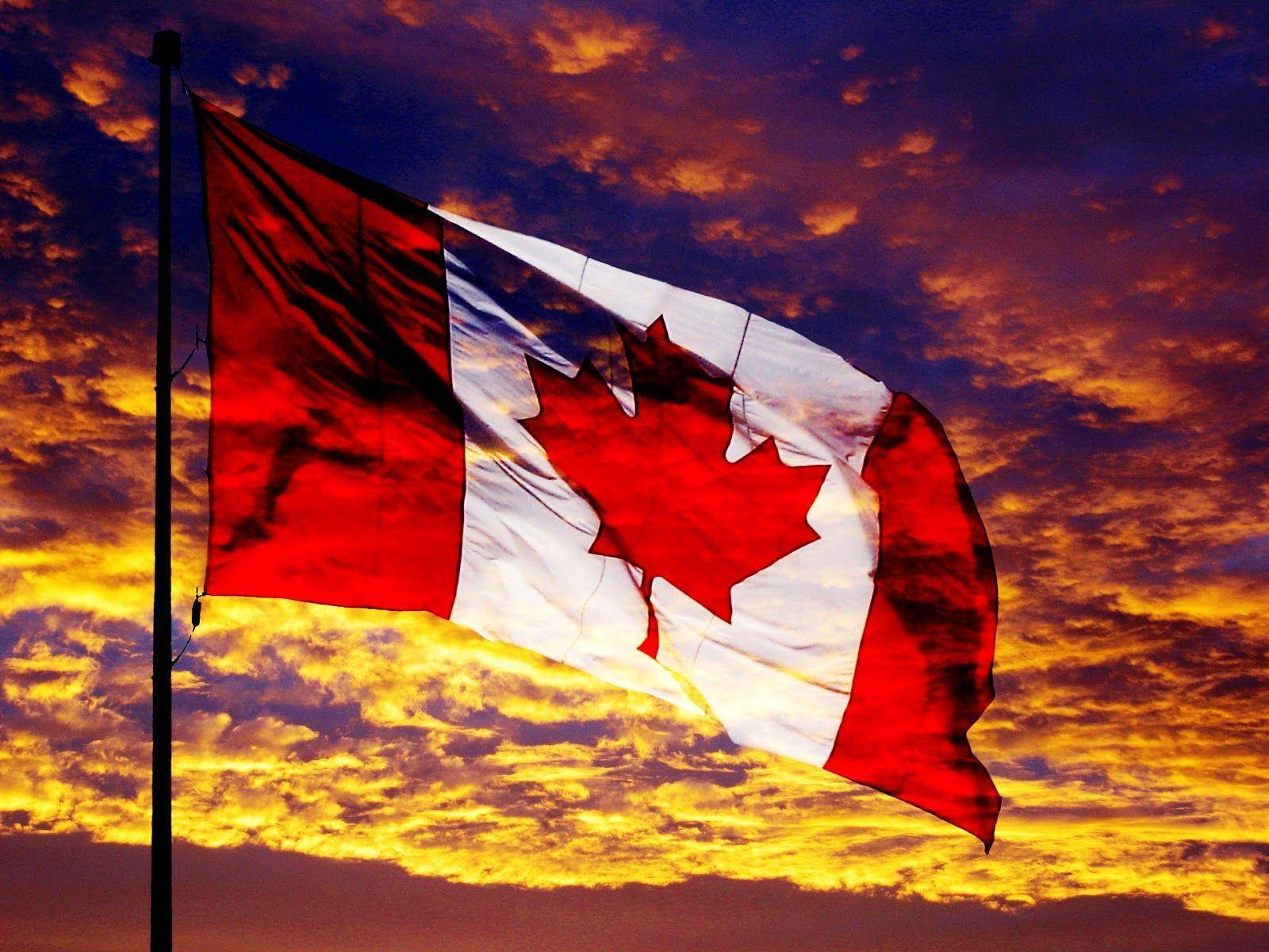 Canada Flag Sunset Background