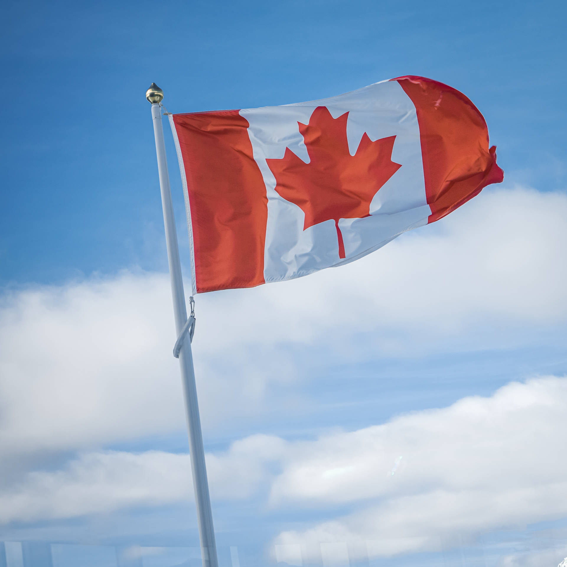 Canadian Flag Cloudy Sky Background