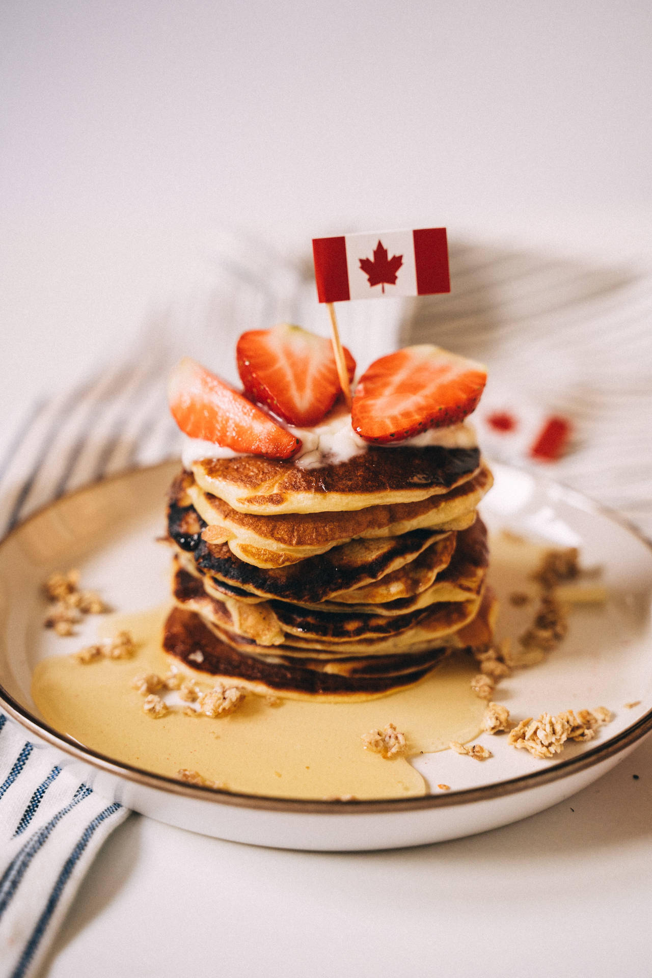 Canadian Flag Pancakes Strawberries Background