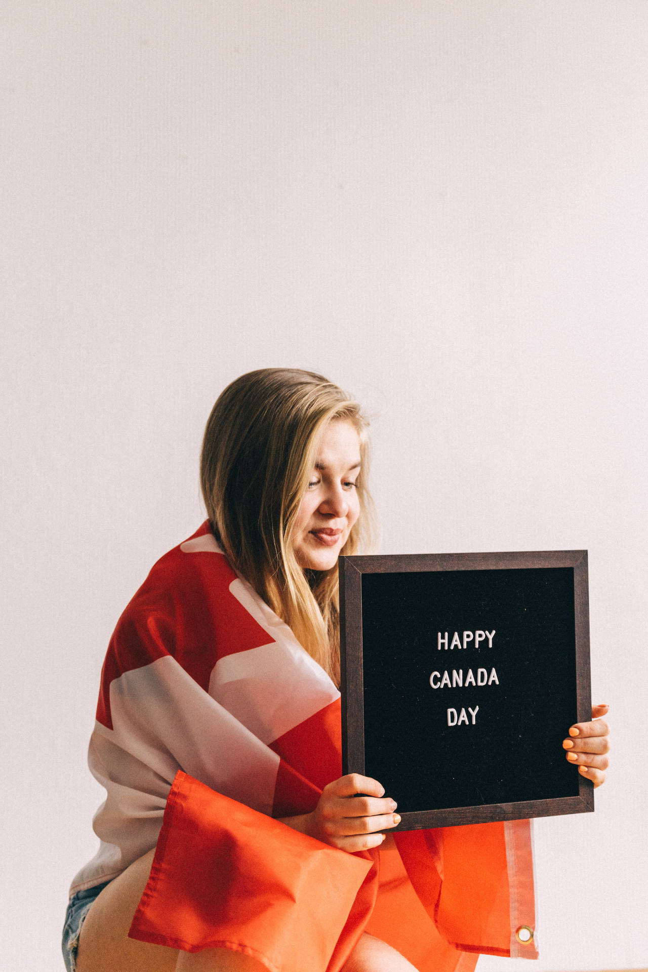 Canadian Girl Flag Happy Sign Background