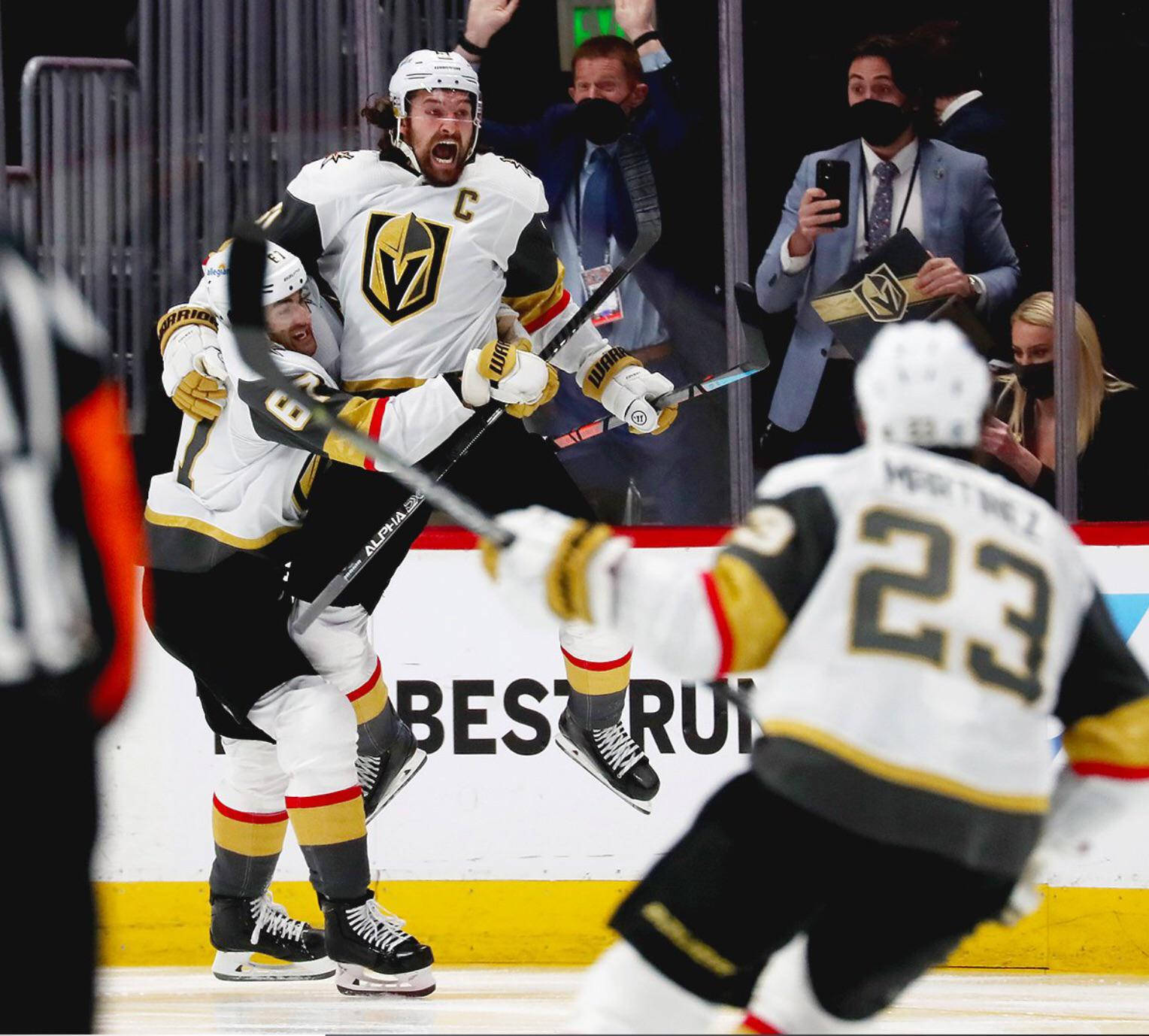 Canadian Ice Hockey Player Mark Stone Expressive Wide Shot Background