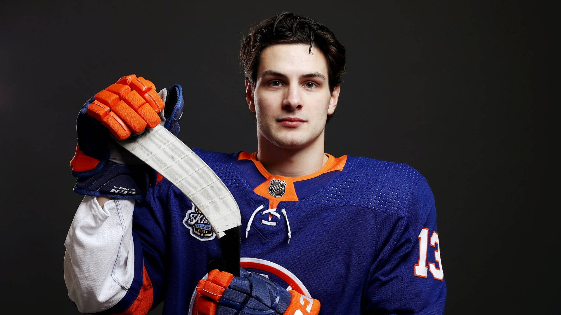 Canadian Ice Hockey Player Mathew Barzal Medium Shot Portrait Background