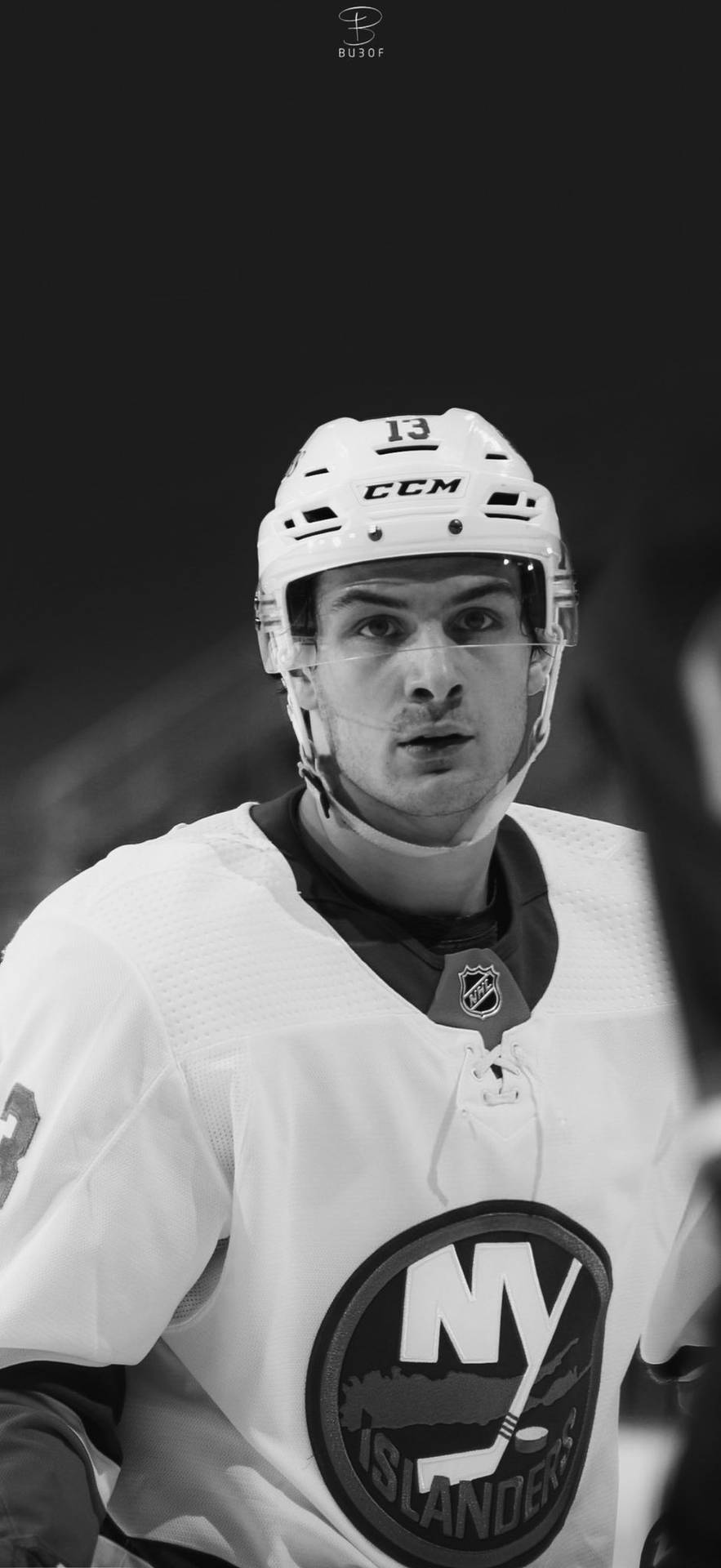 Canadian Ice Hockey Player Mathew Barzal Monochrome Portrait Background