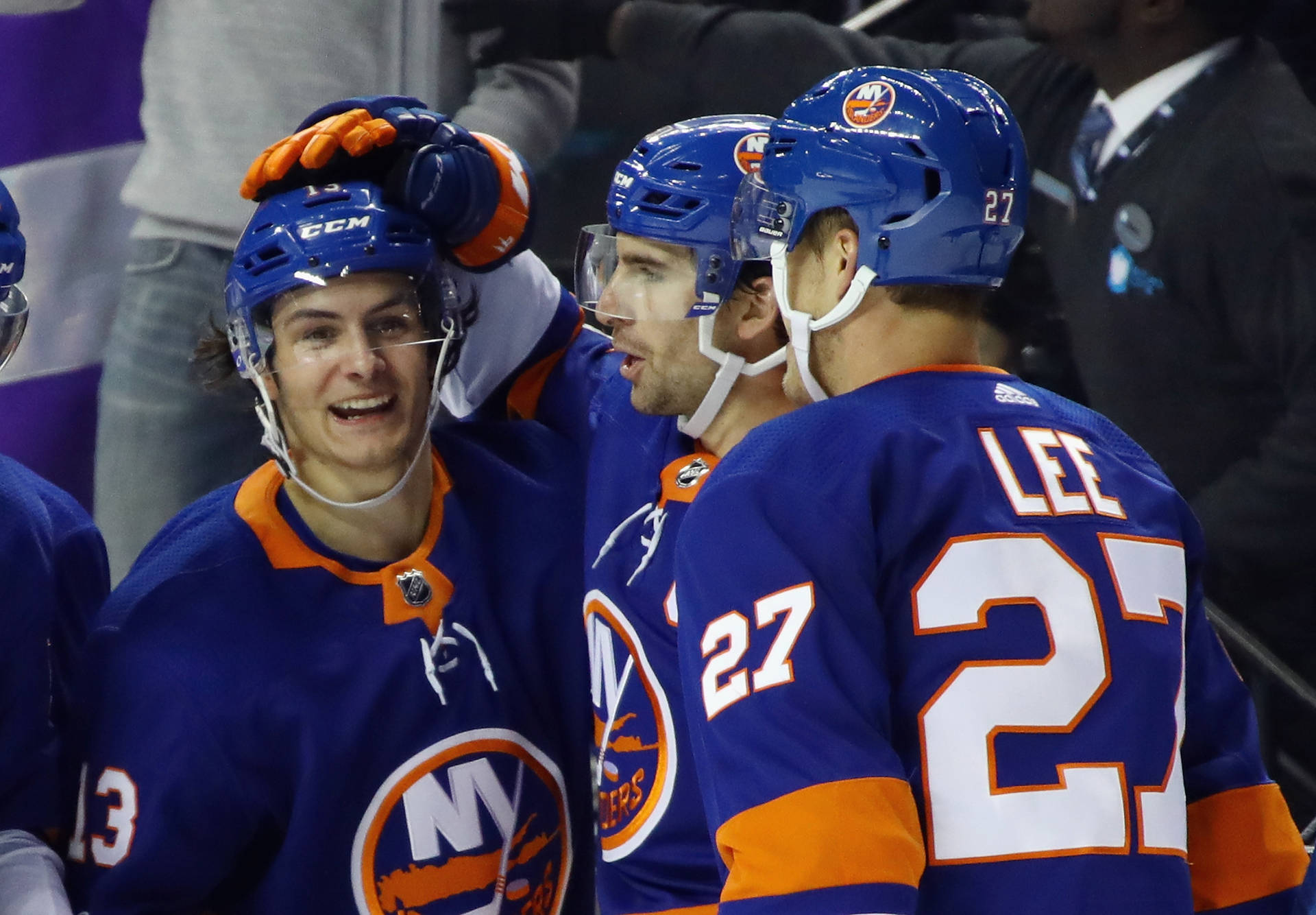 Canadian Ice Hockey Player Mathew Barzal With Teammates