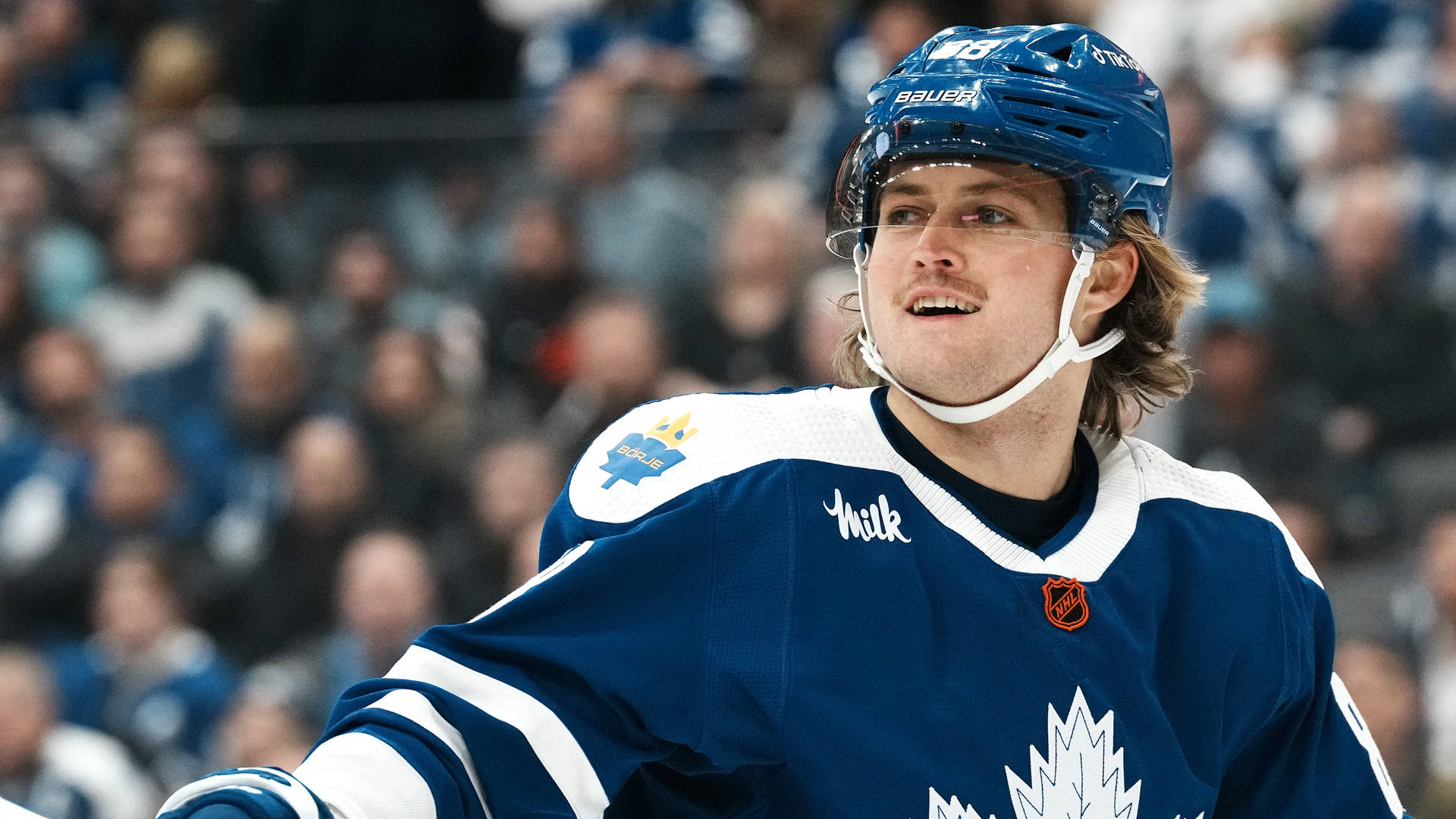 Canadian Nhl Player William Nylander Against San Jose Sharks Background