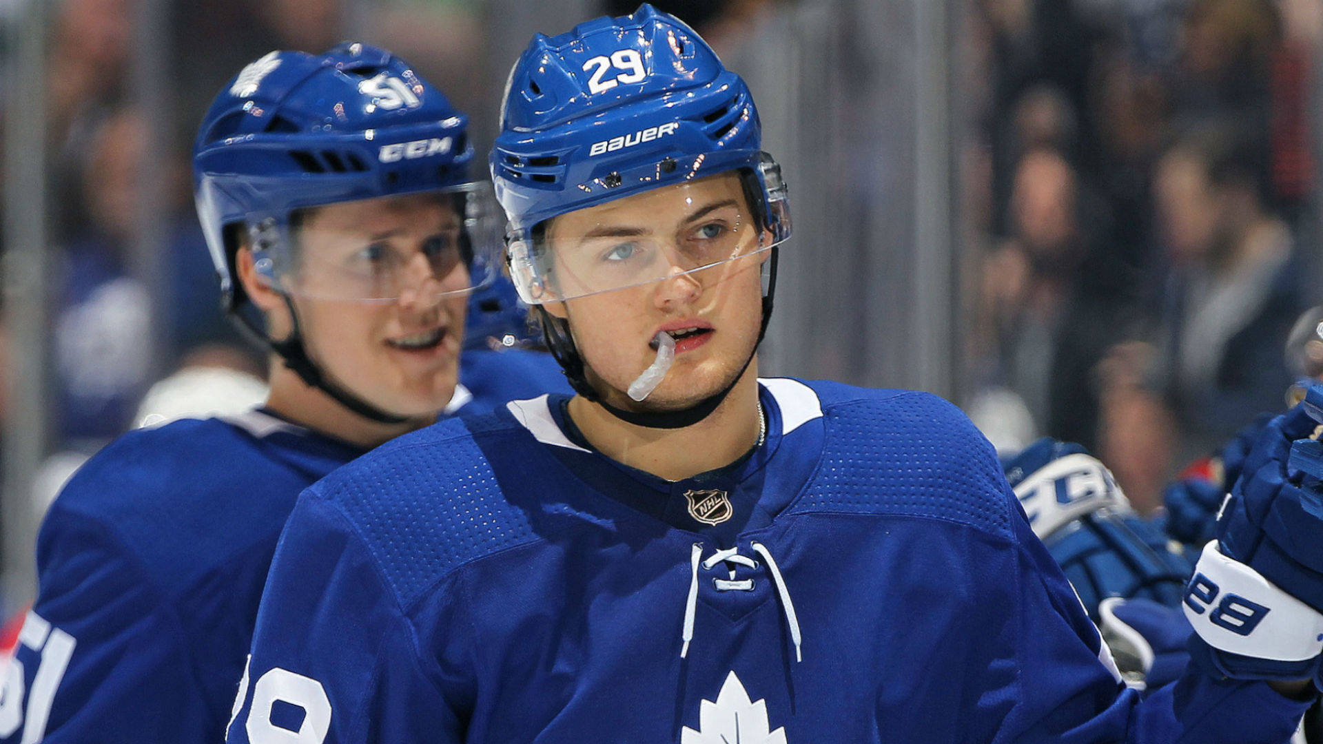 Canadian Nhl Player William Nylander With Jake Gardiner Background