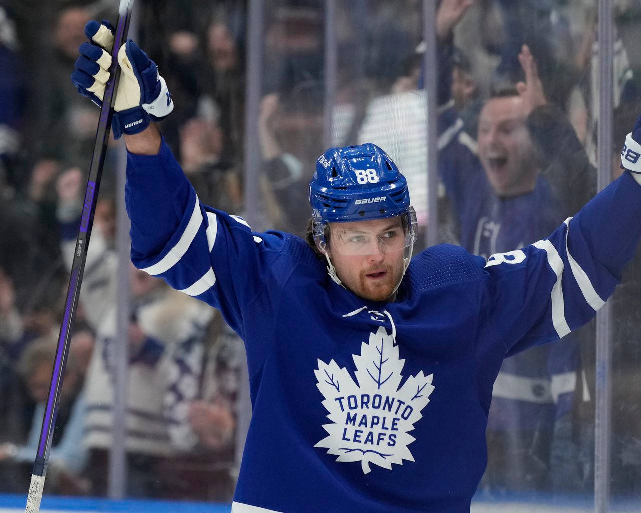 Canadian Nhl Star William Nylander Celebrating A Goal Background