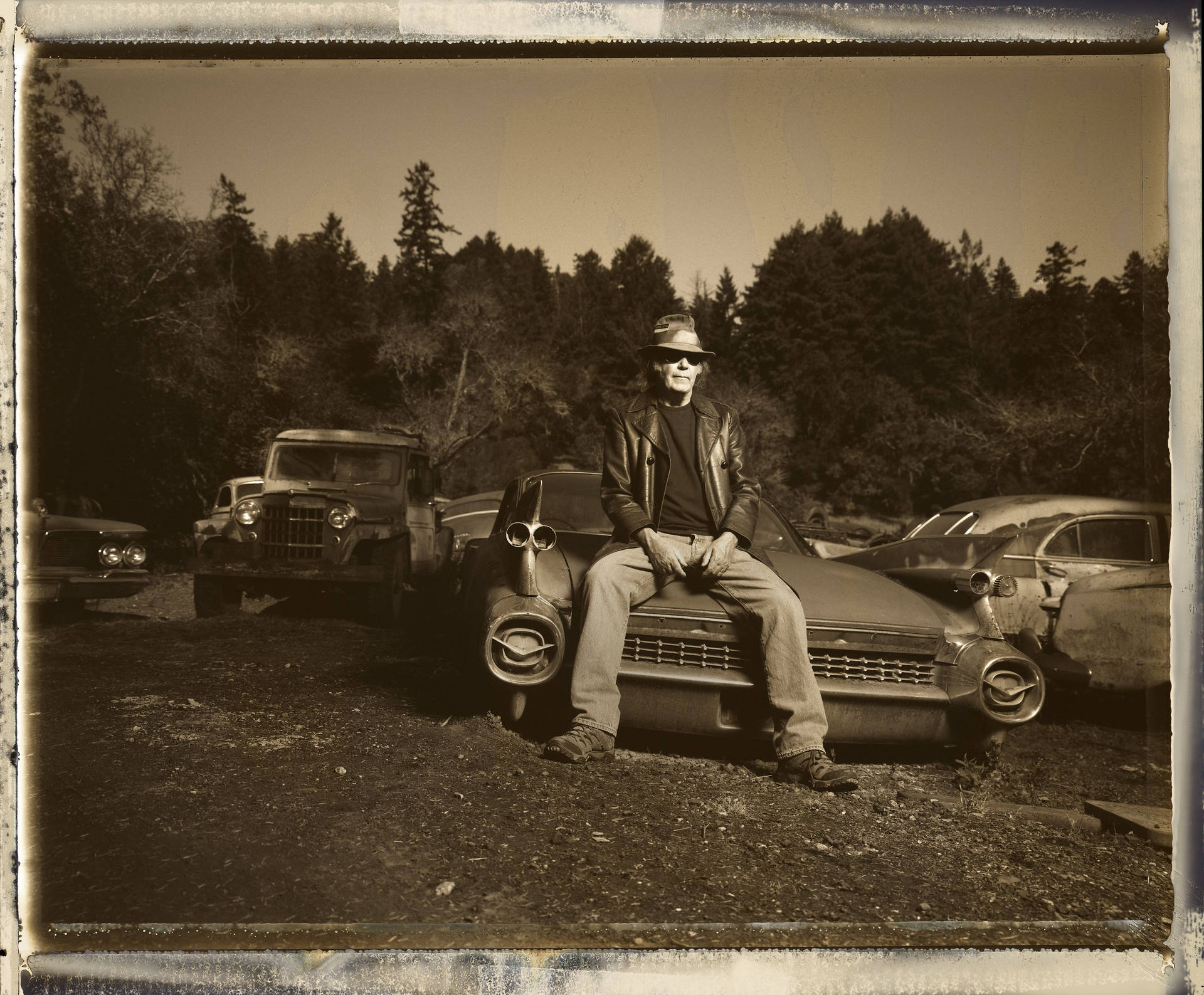Canadian Singer Neil Young Sepia Image Background