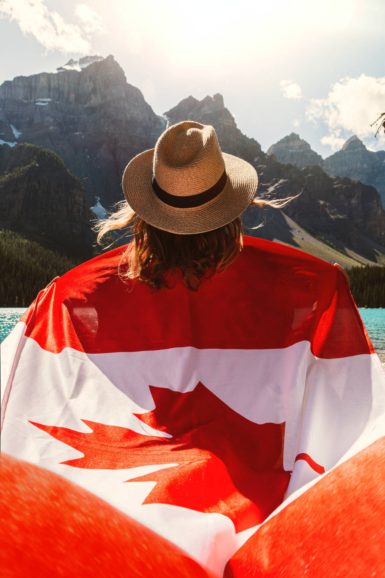 Canadian Woman Folded Flag Background