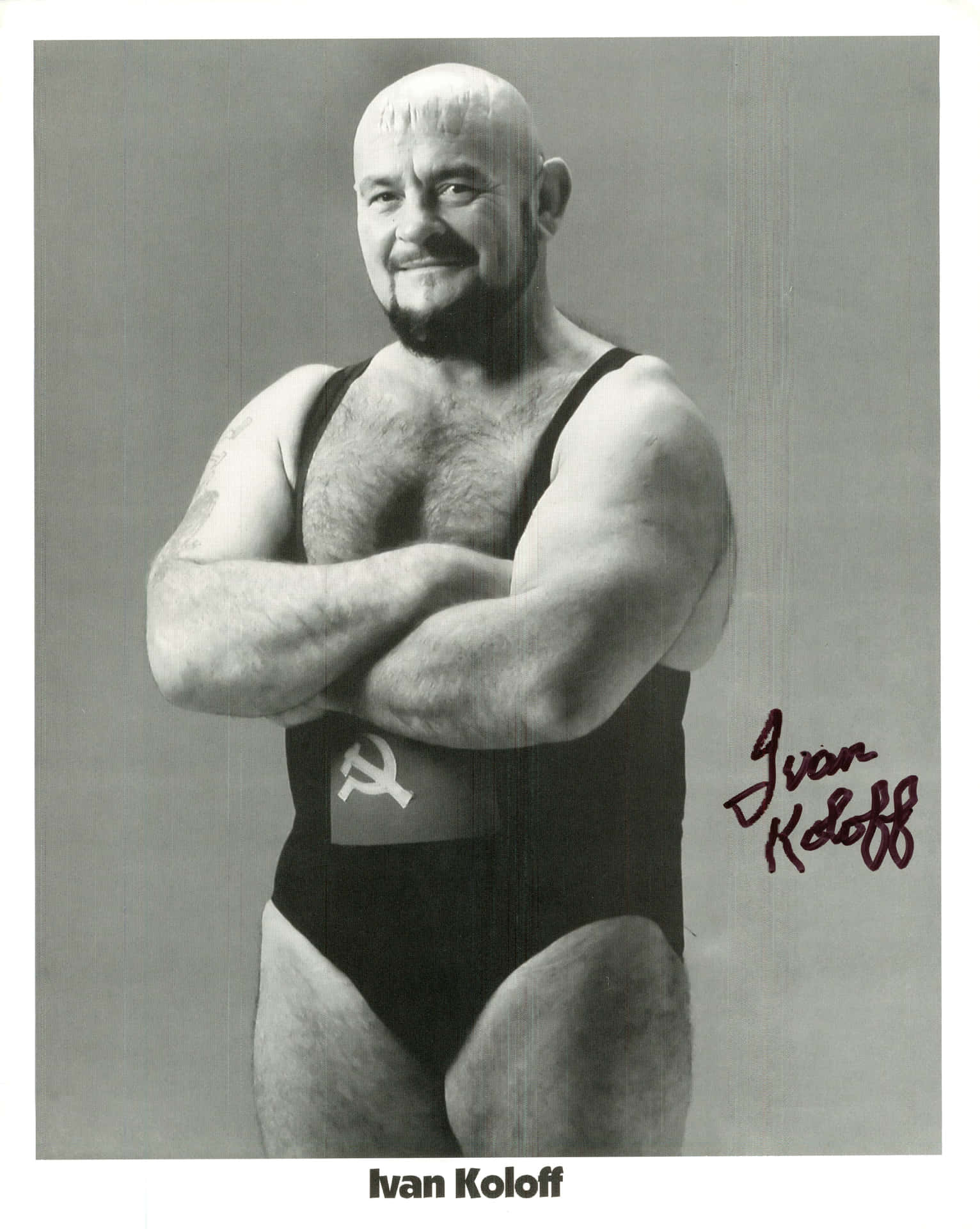 Canadian Wrestler Ivan Koloff Grayscale Autographed Portrait Background