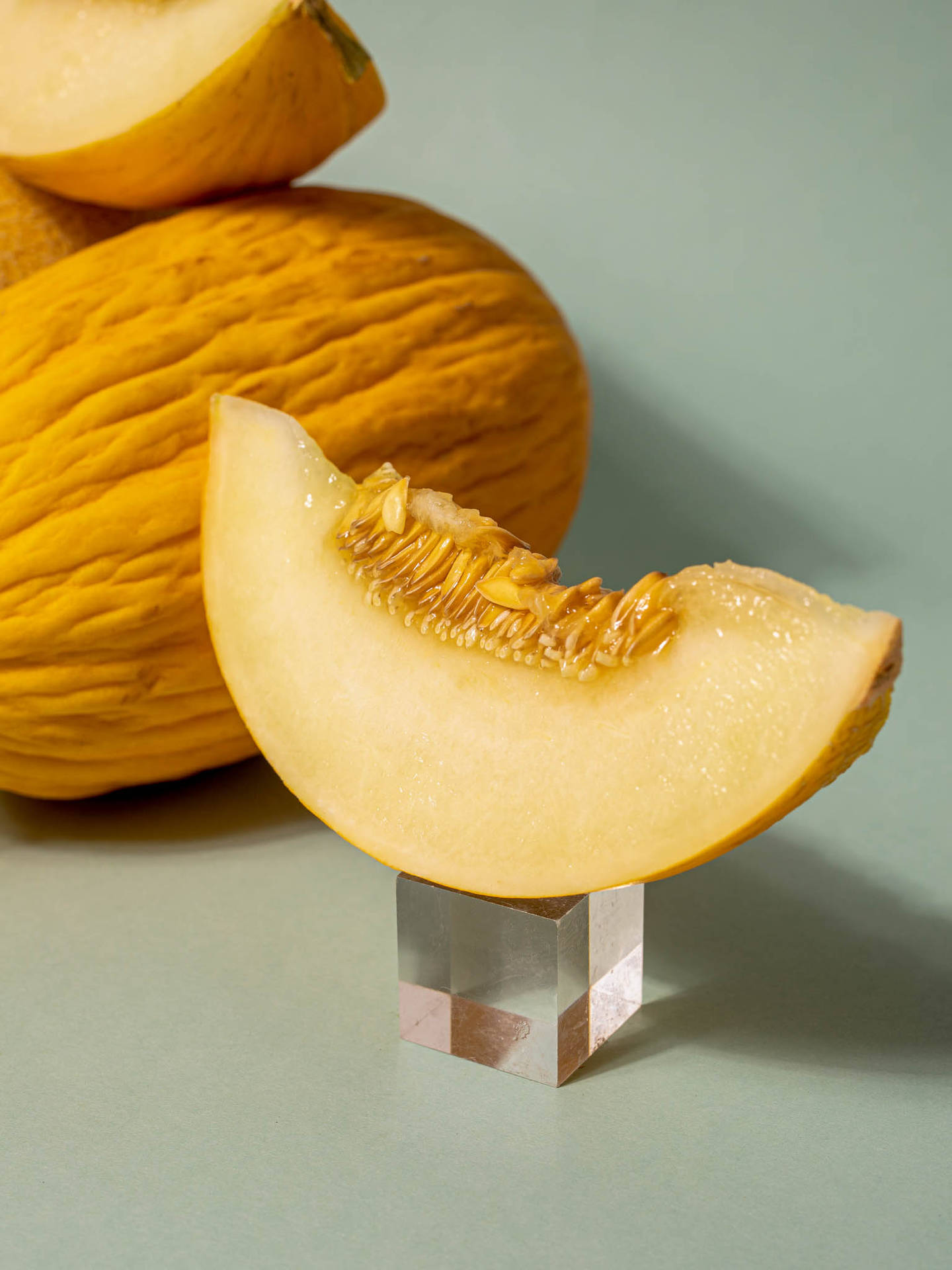 Canary Melon In A Stand Background