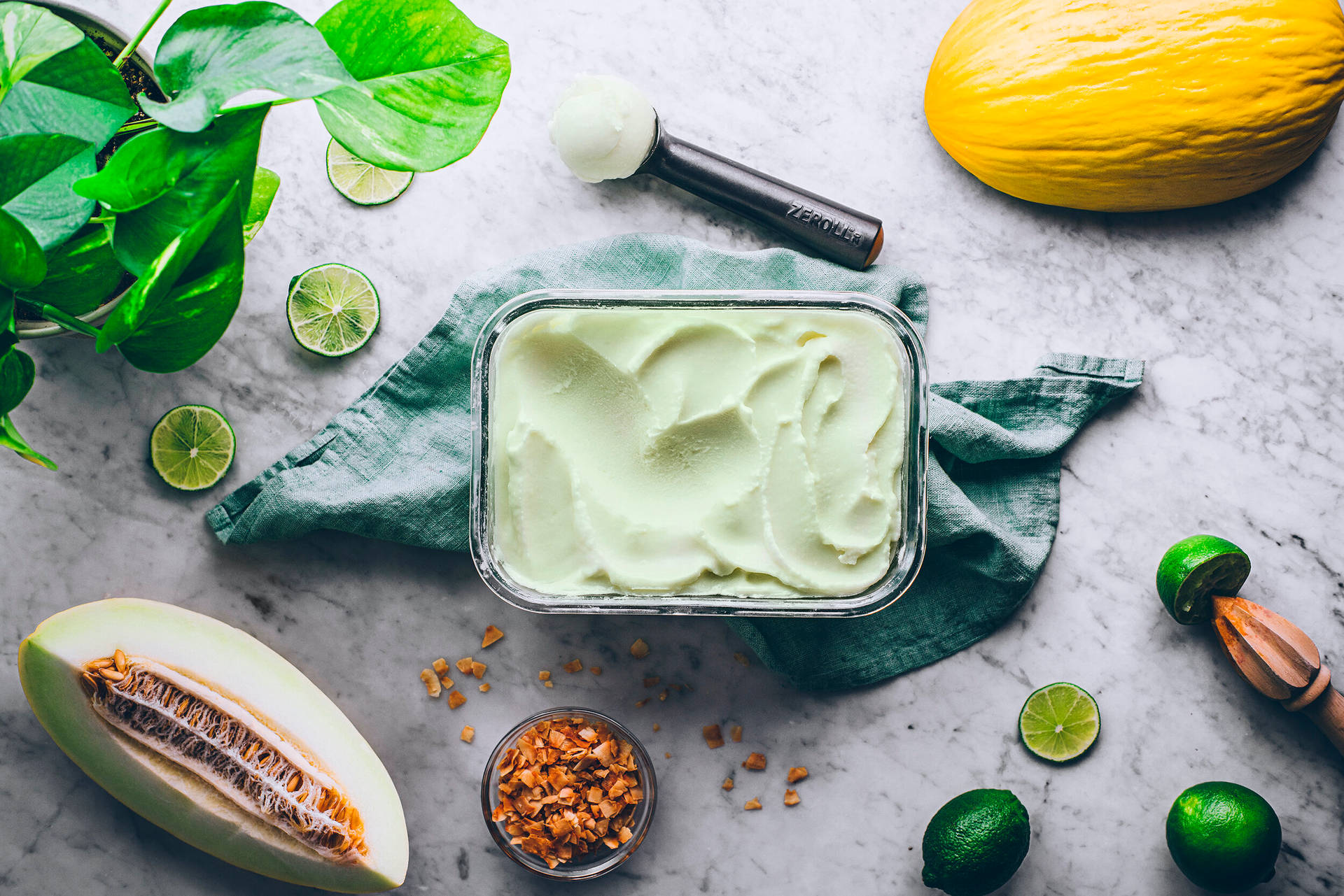 Canary Melon Sorbet In Sunshine Background