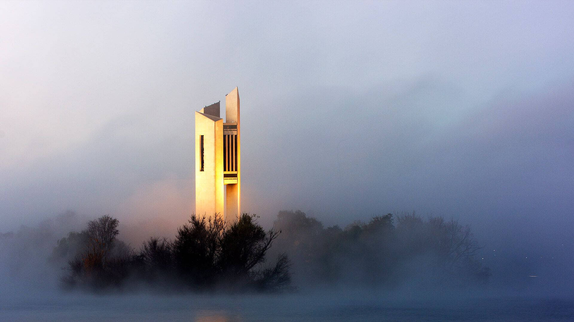 Canberra National Carillon In Thick Fog Background