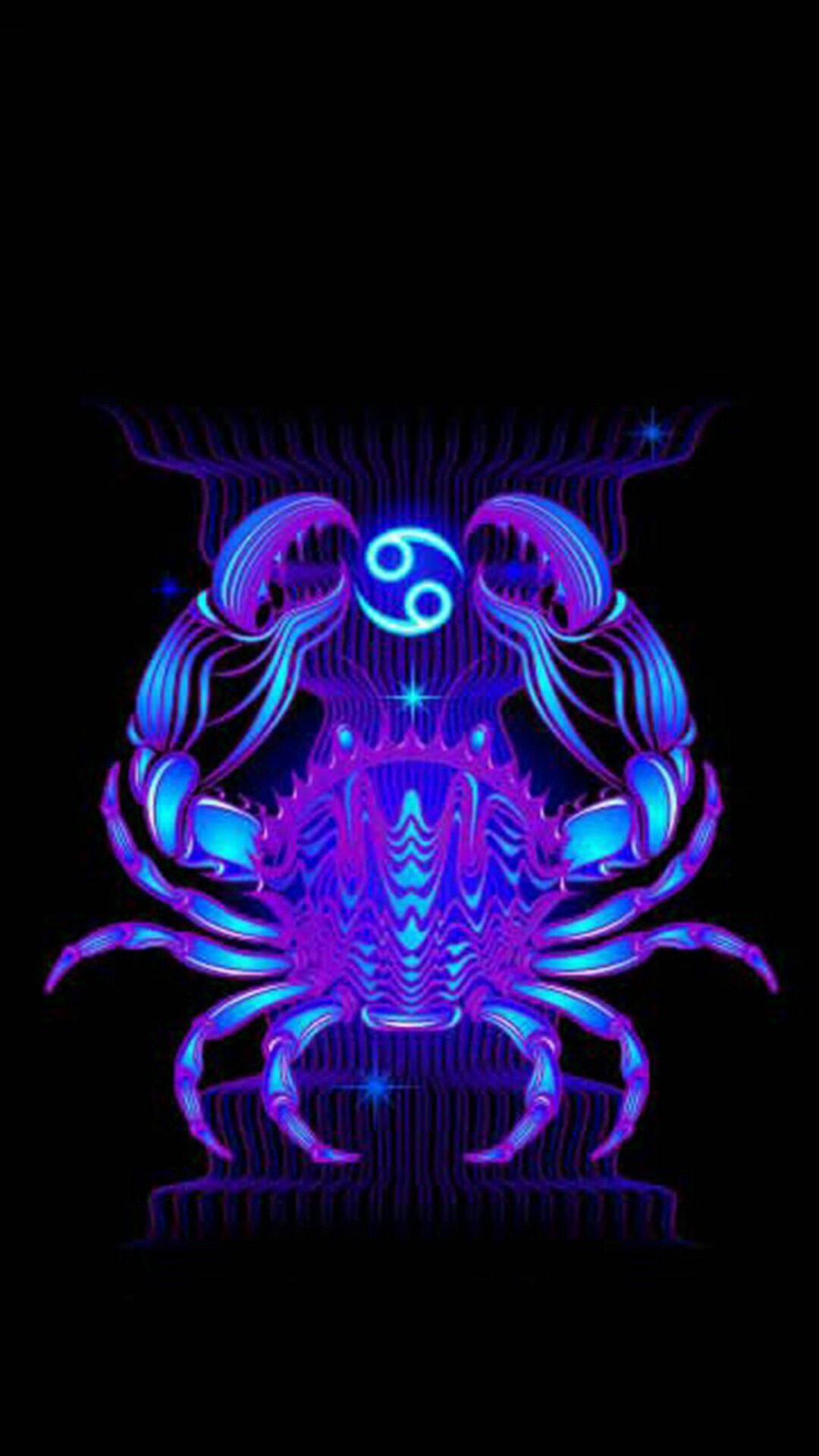 Cancer Aesthetic Neon Crab Symbol Background