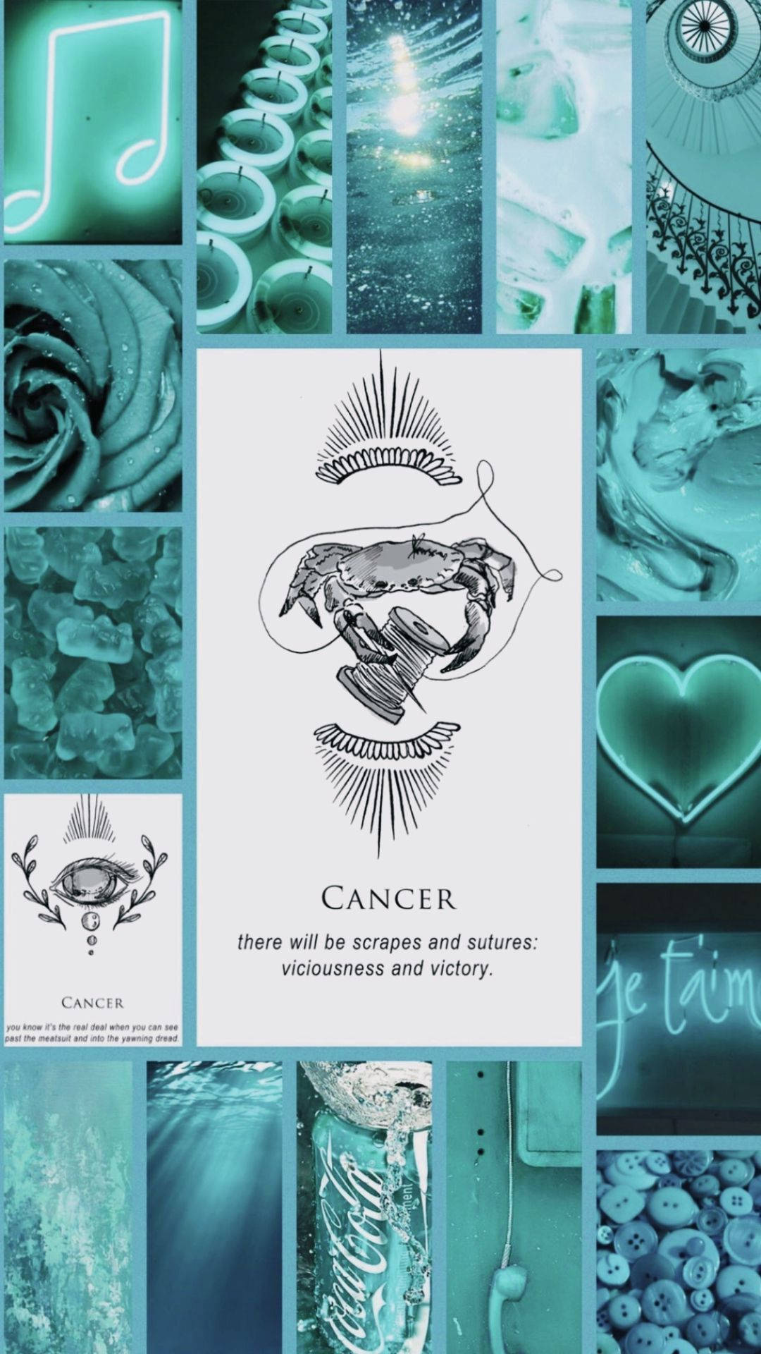 Cancer Zodiac Cyan Collage Background