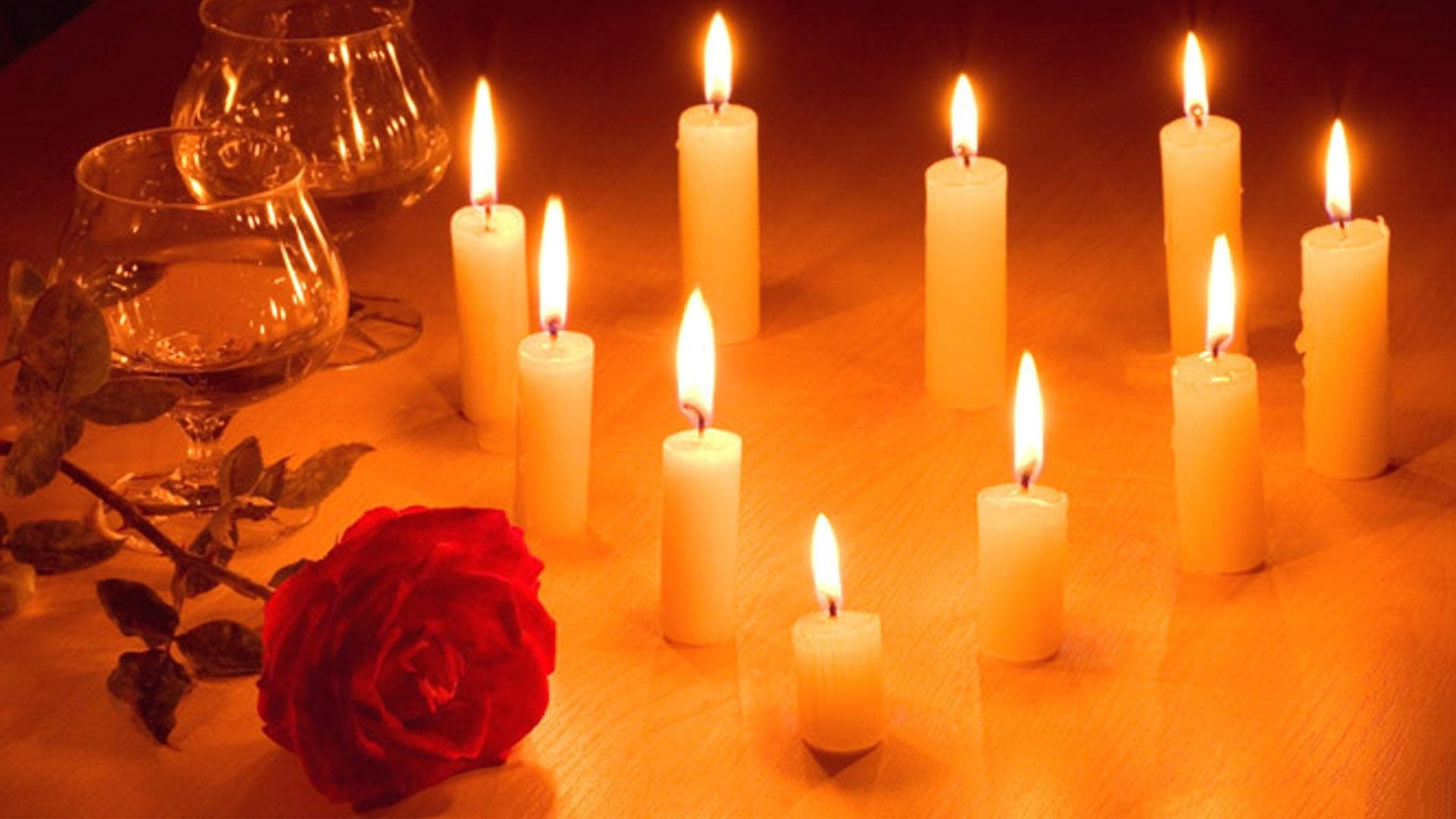 Candles And A Rose Background