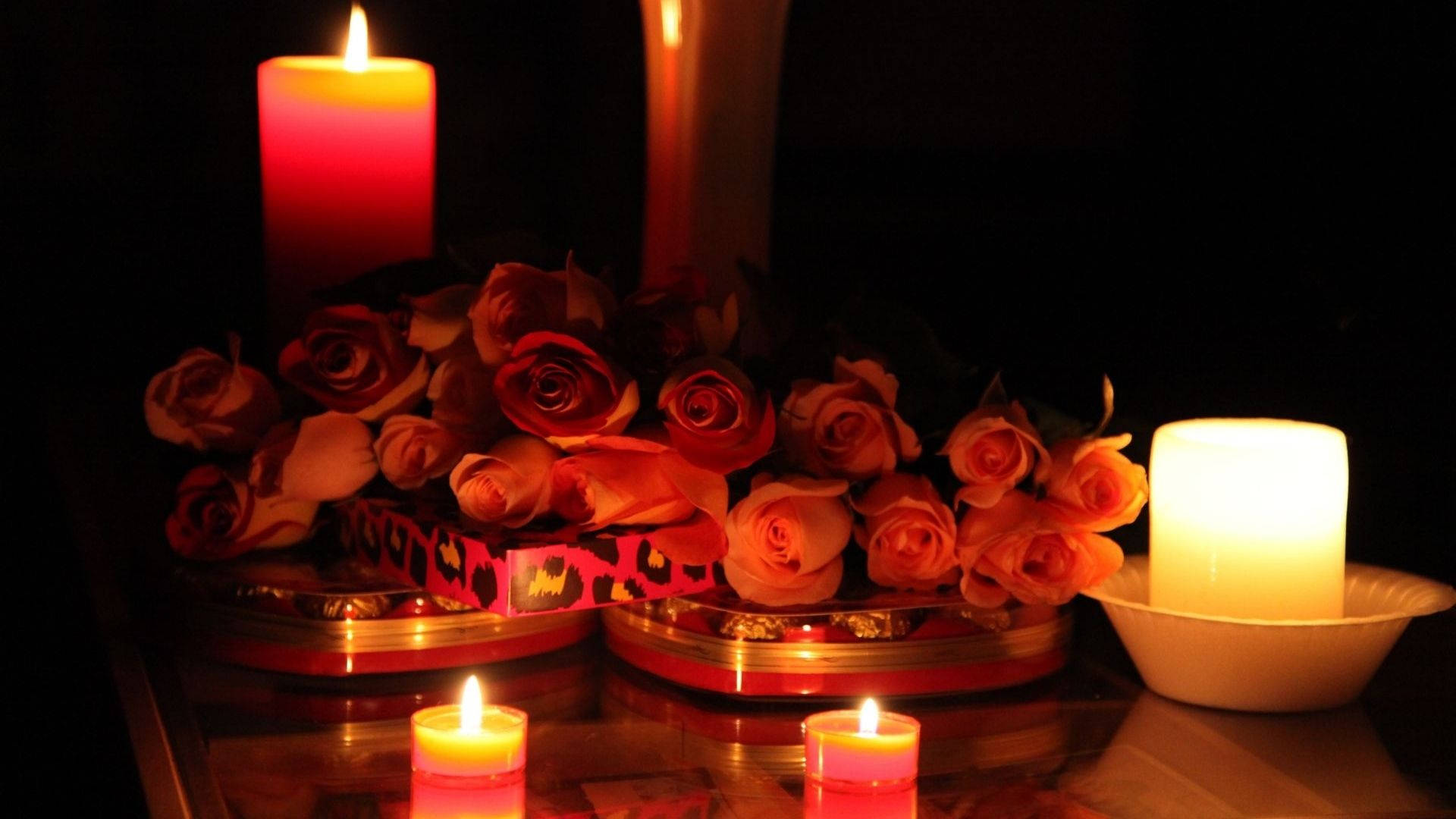 Candles And Roses On Table