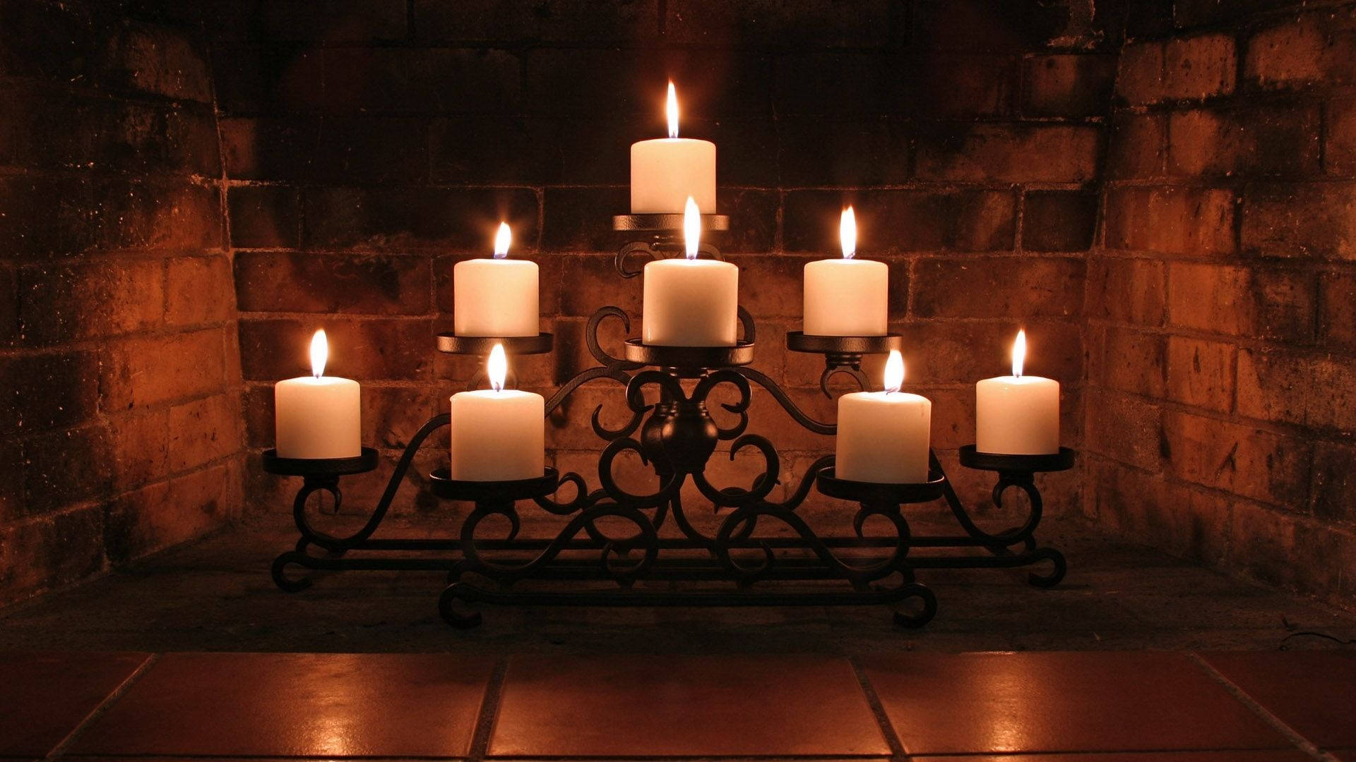 Candles In A Fireplace Background