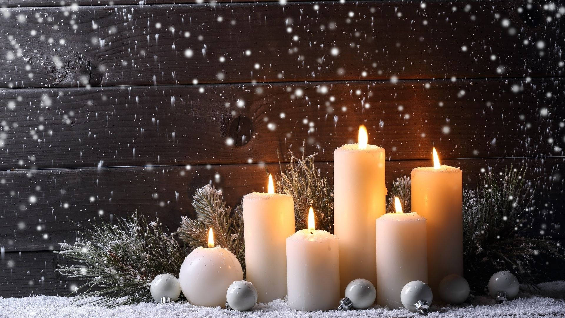 Candles In A Snowy Place Background