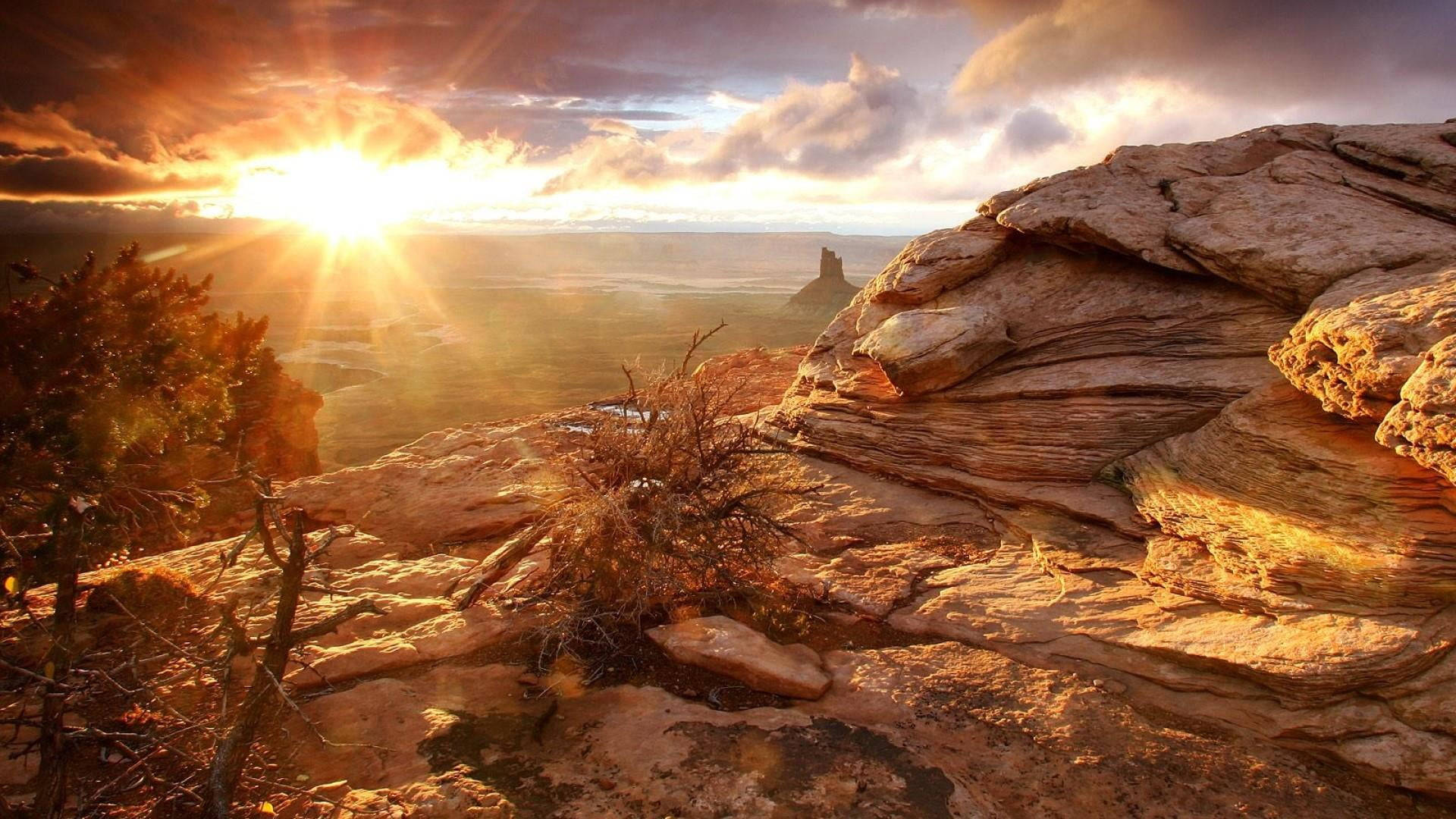 Canyonlands National Park Golden Sunset Background