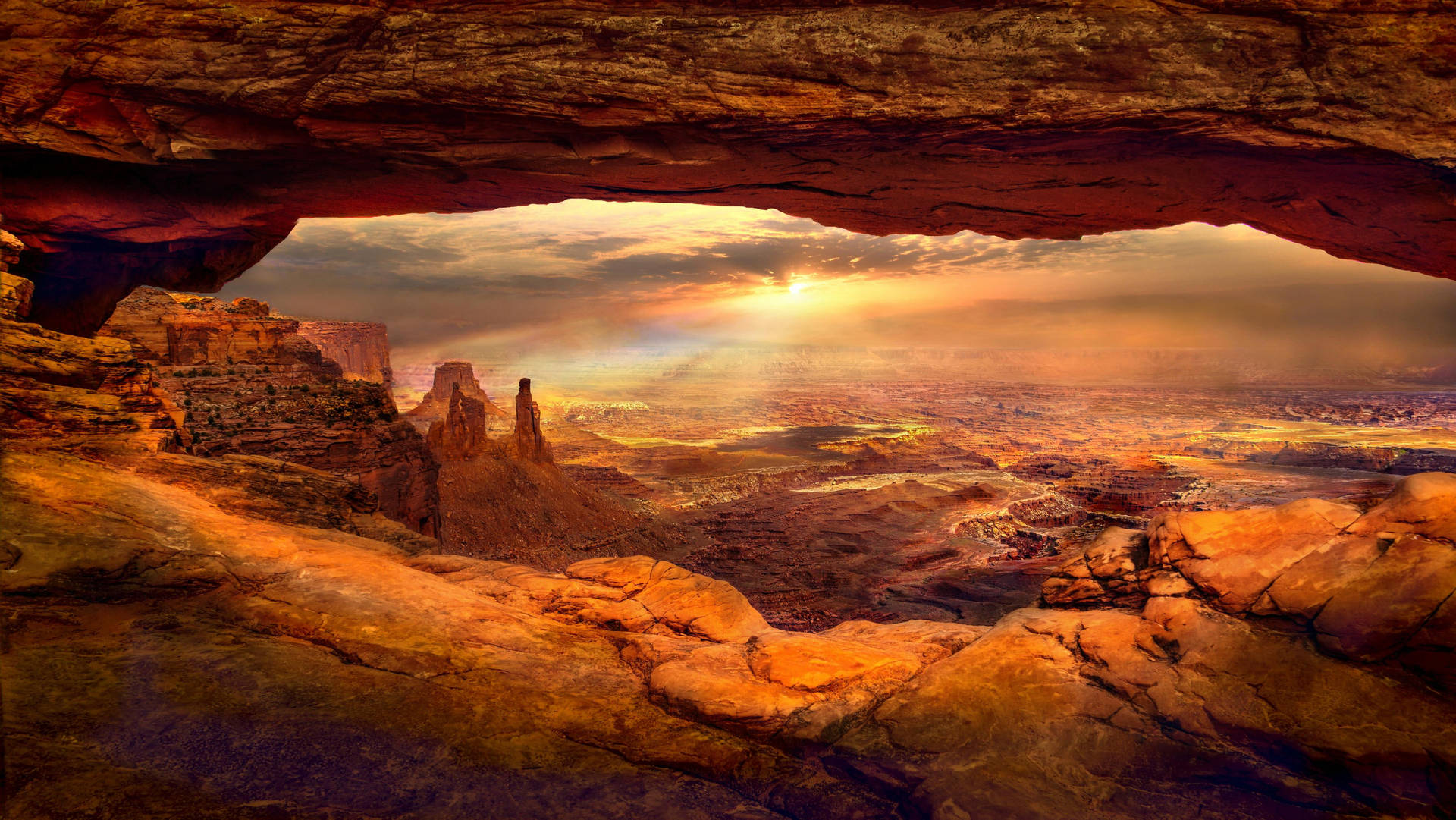 Canyonlands National Park With Golden Sun Background