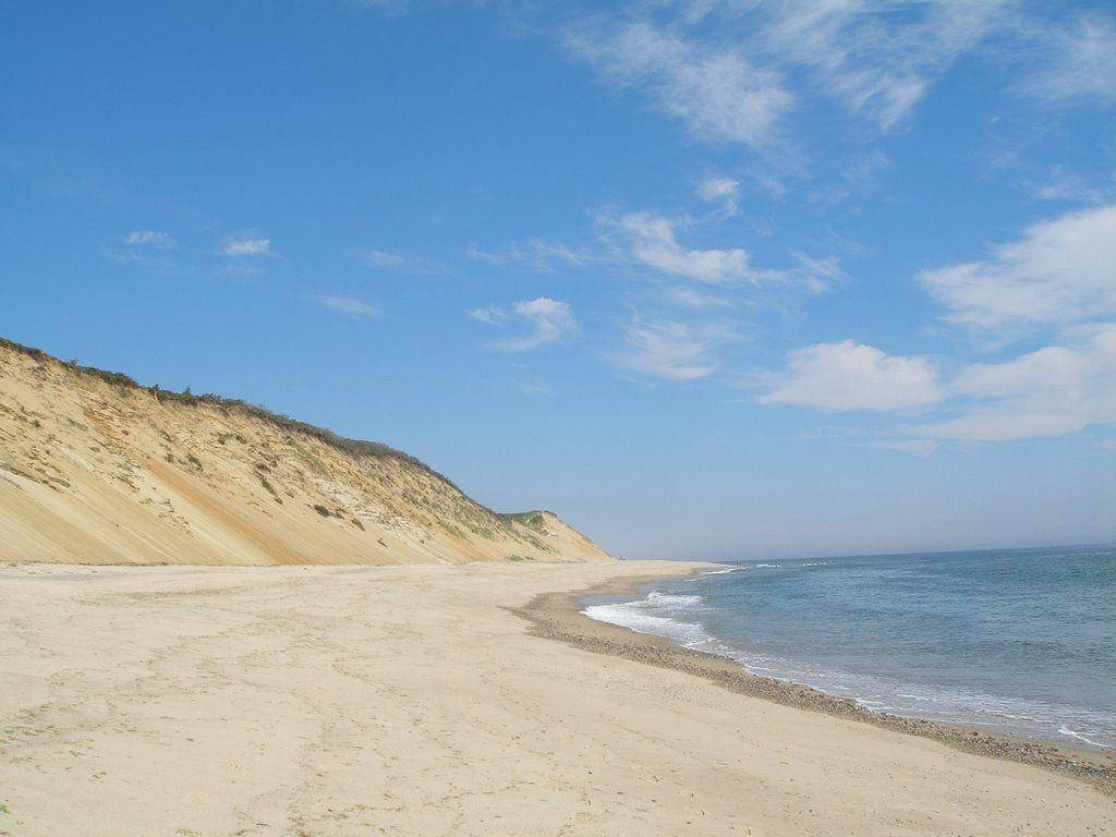 Cape Cod Blue Akies And White Sand Background