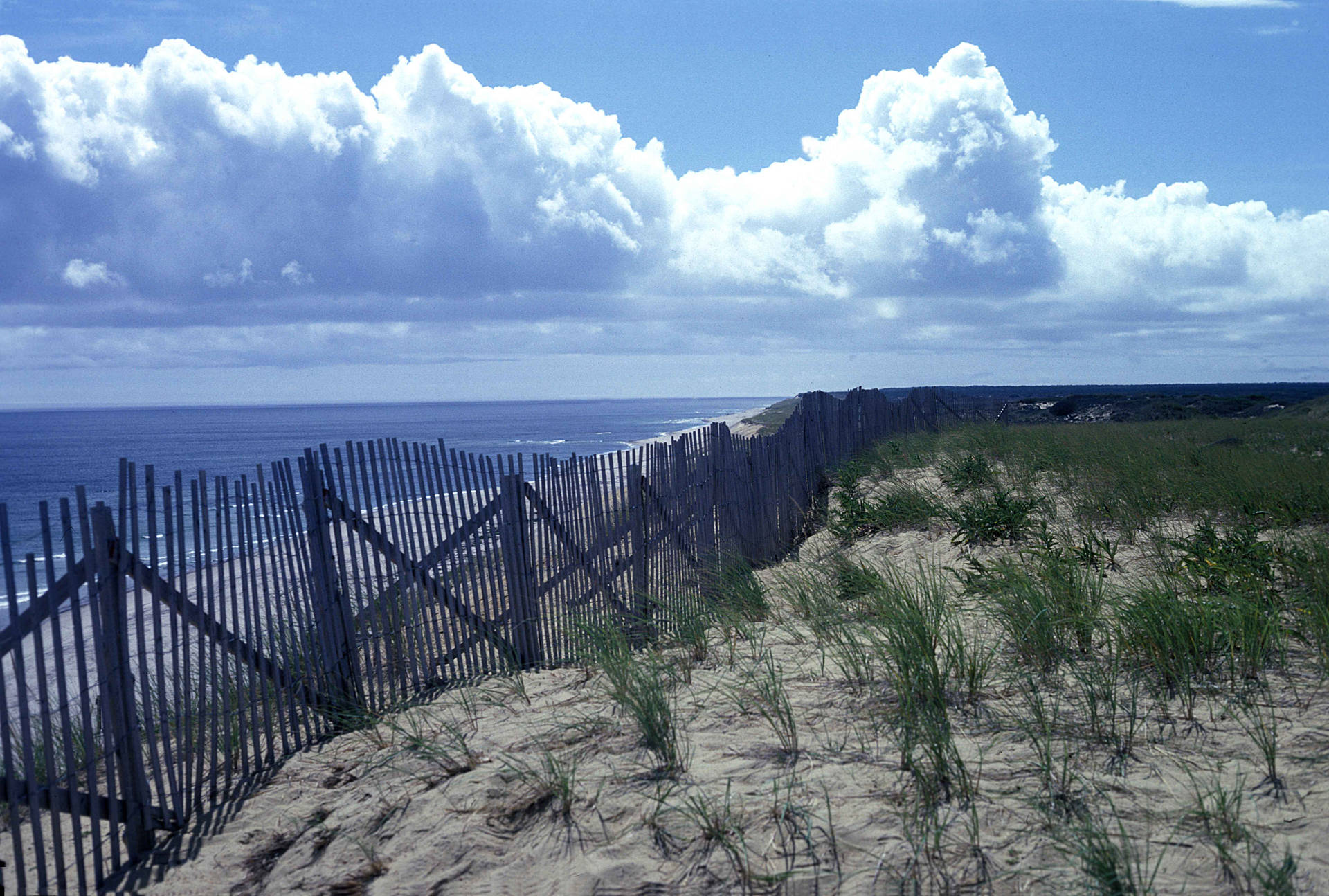 Cape Cod Fluffy Clouds And Sea Background