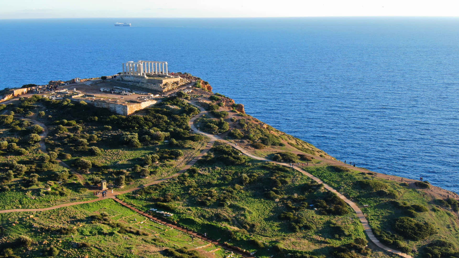 Cape Sounion In Greece Ocean Background