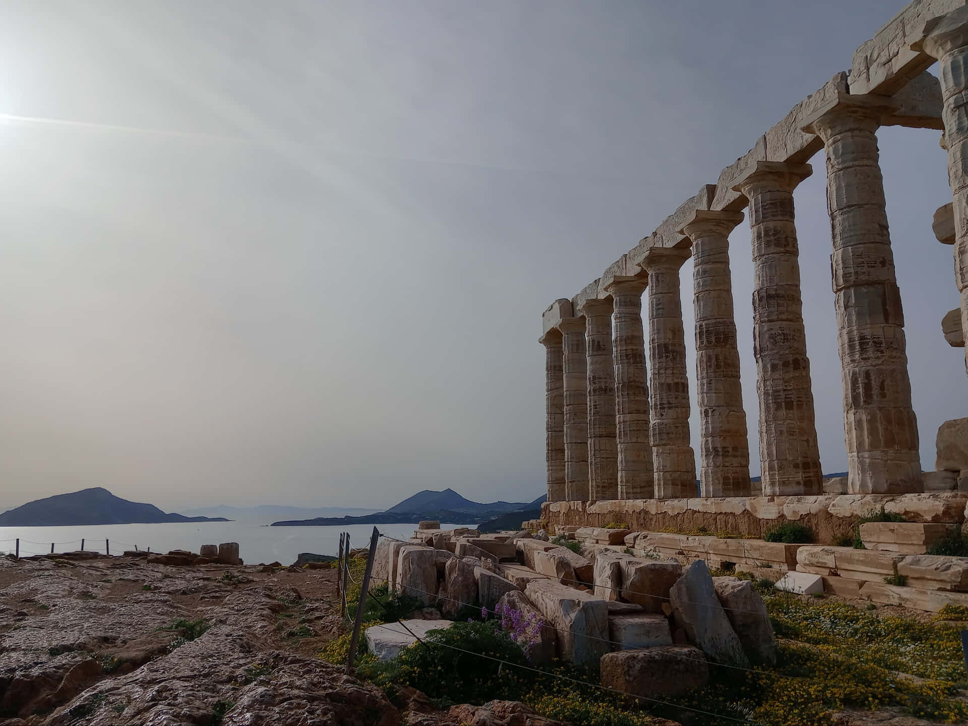 Cape Sounion Stone Pillars Aesthetic Background