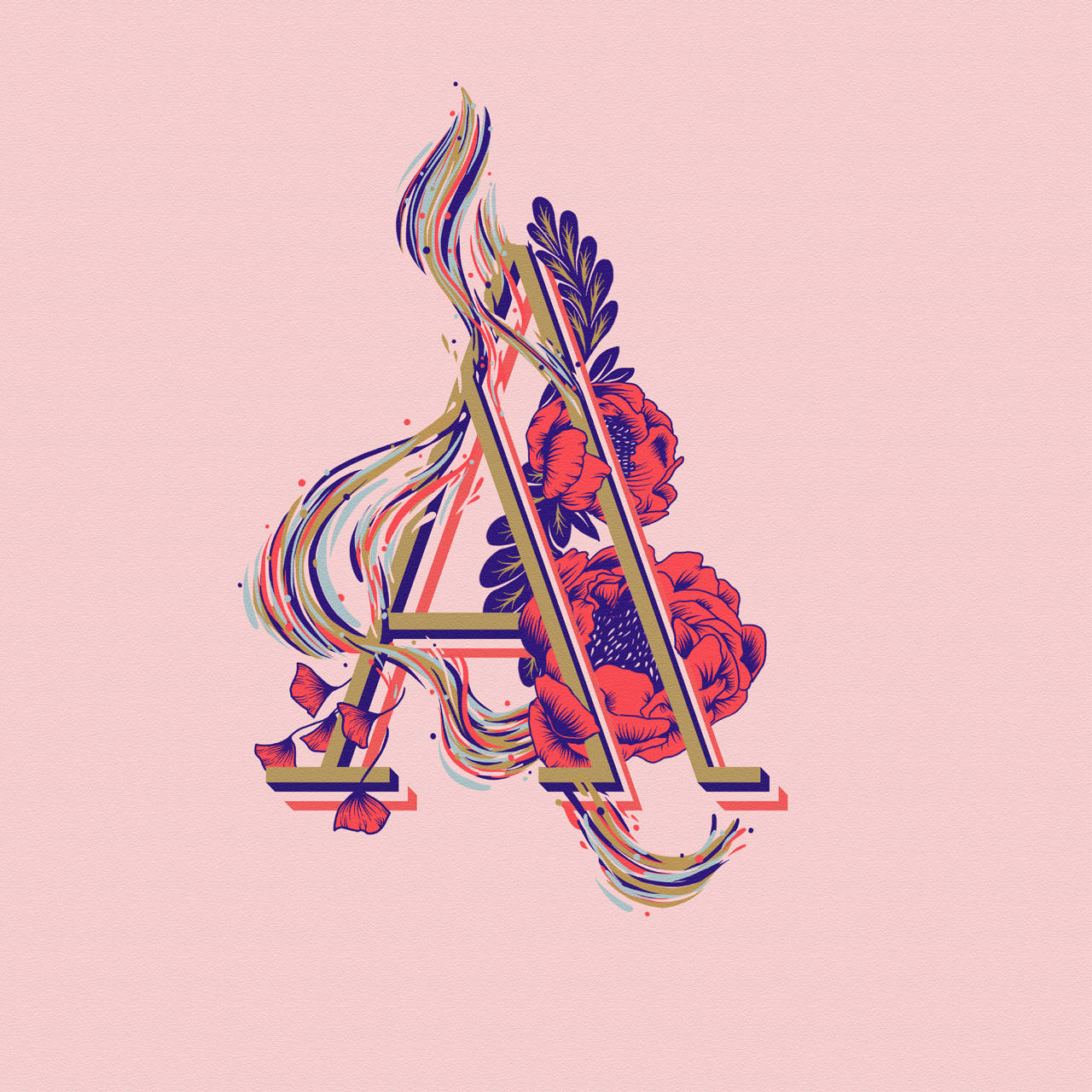 Capital Alphabet Letter A With Flowing Effect And Flowers Background