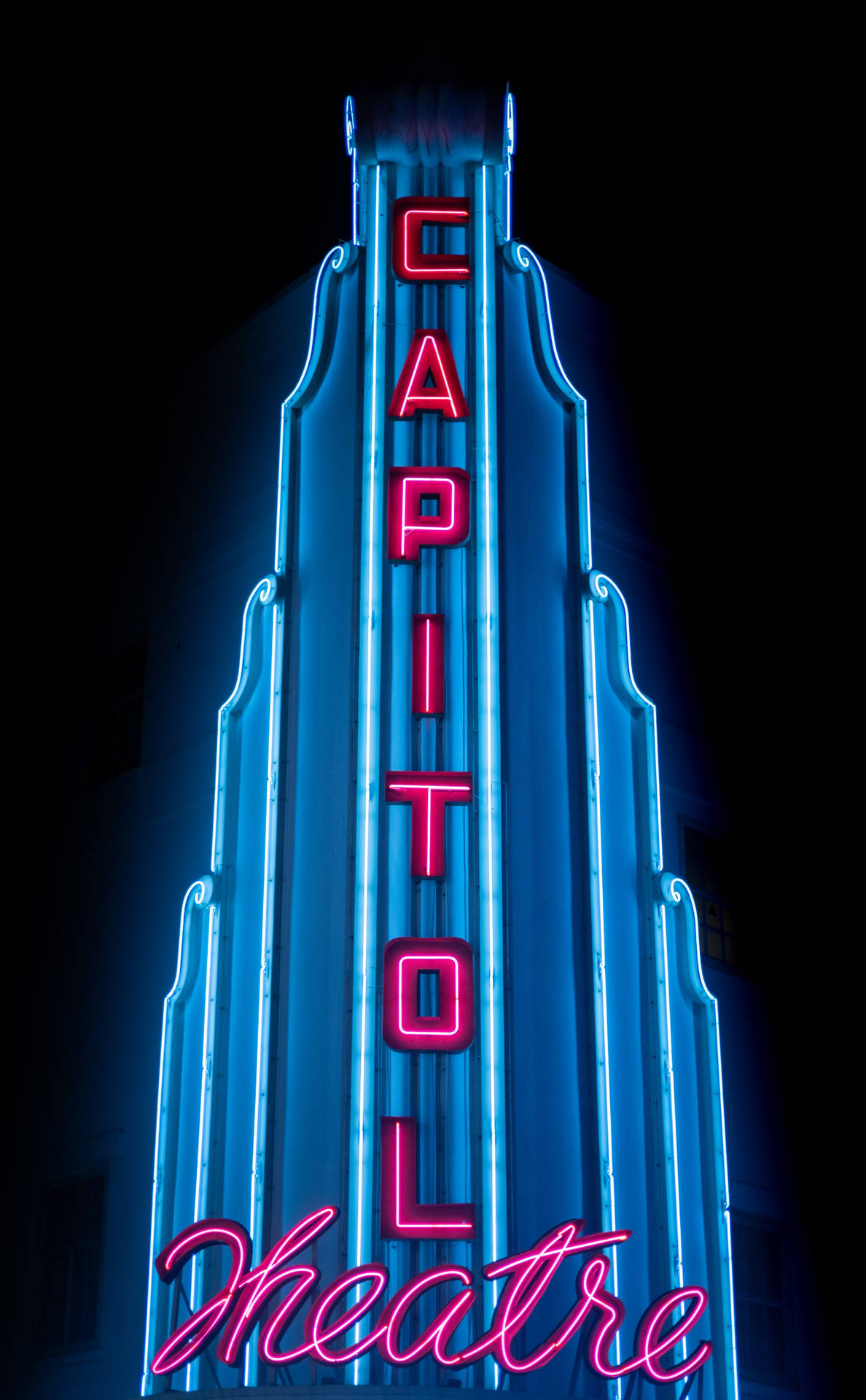 Capitol Theatre Neon Blue Iphone Background