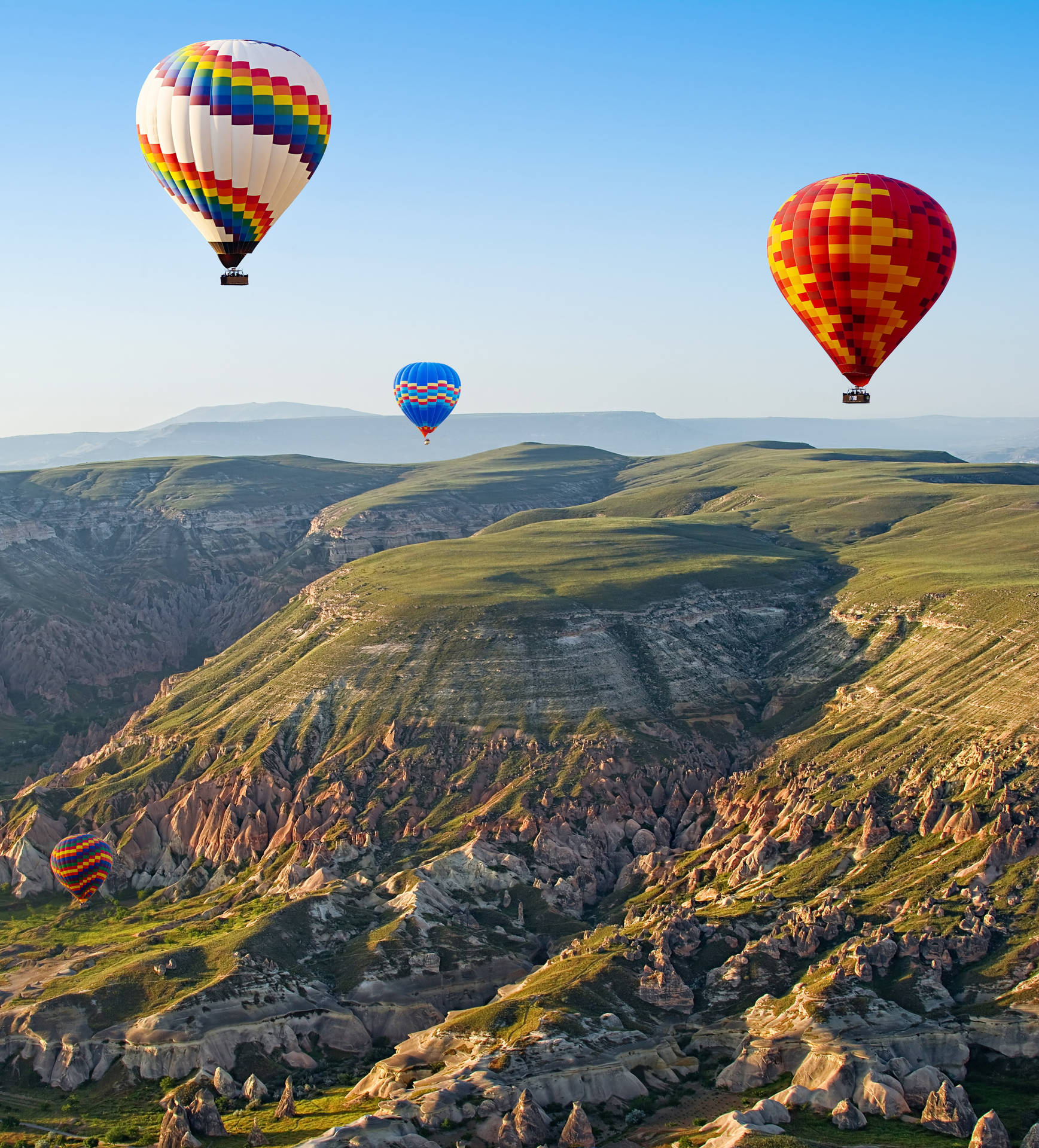 Cappadocia Balloons Grassy Hills Background